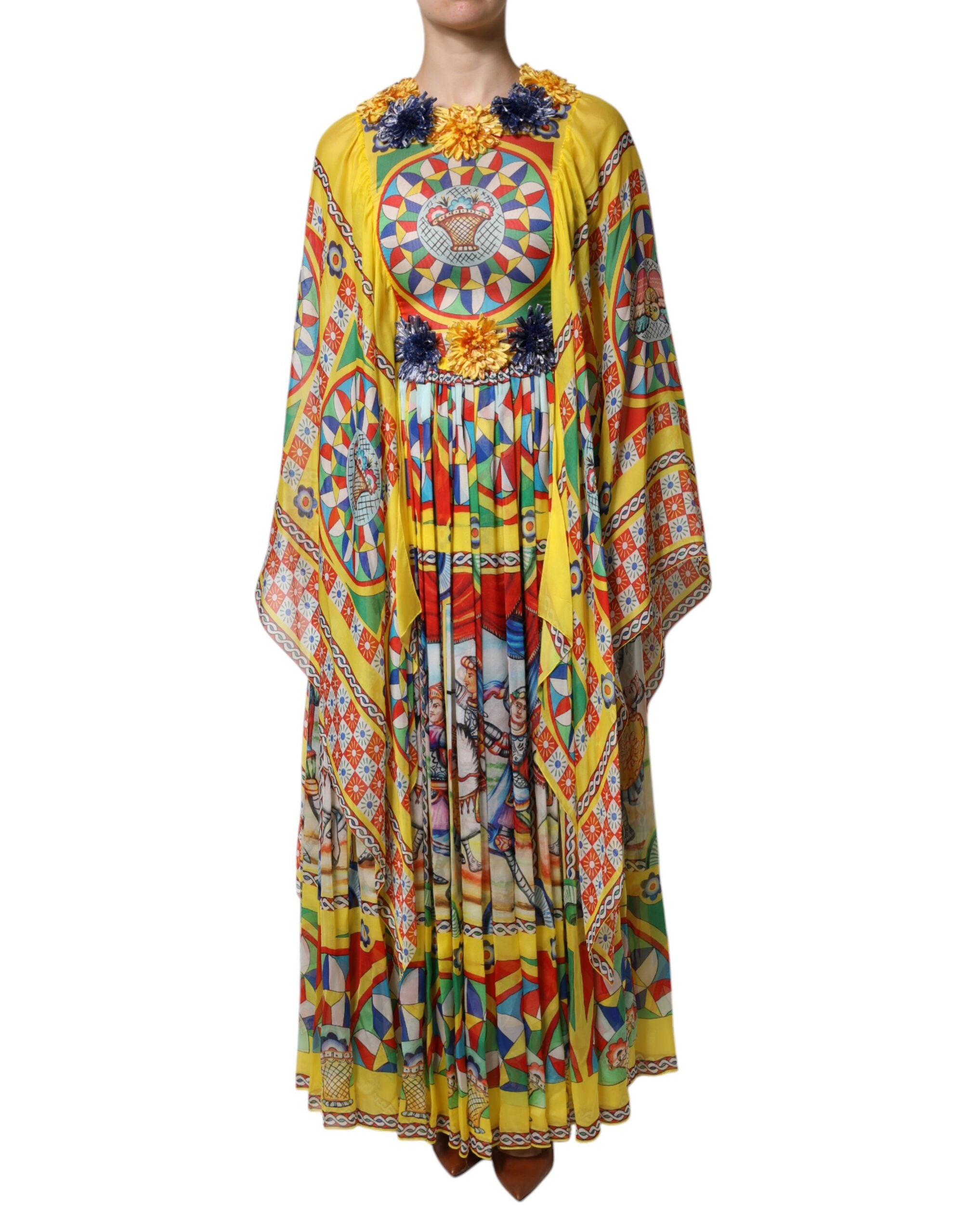 Dolce &amp; Gabbana Mehrfarbiges Kaftan-Twillkleid mit Carretto-Print