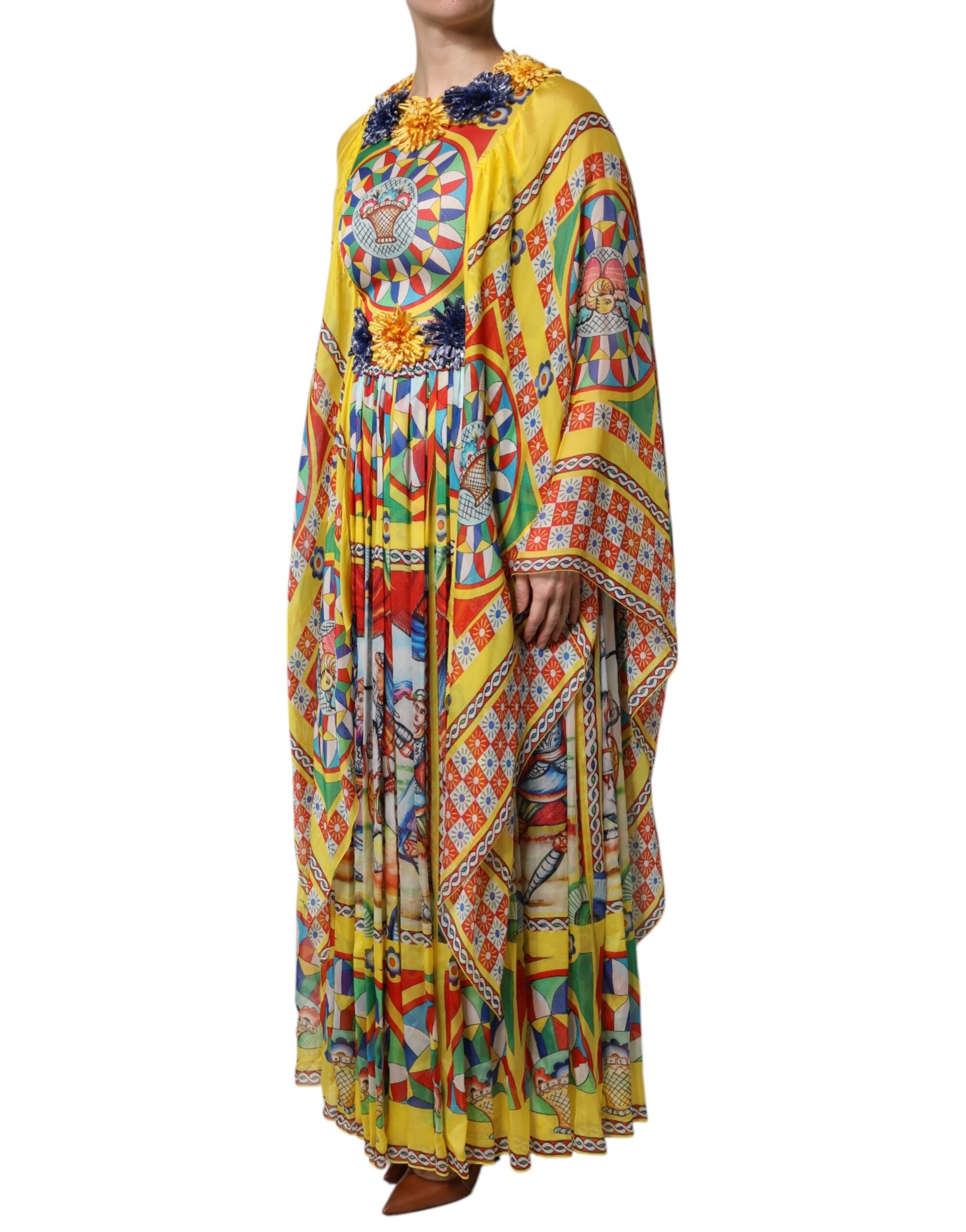 Dolce &amp; Gabbana Mehrfarbiges Kaftan-Twillkleid mit Carretto-Print