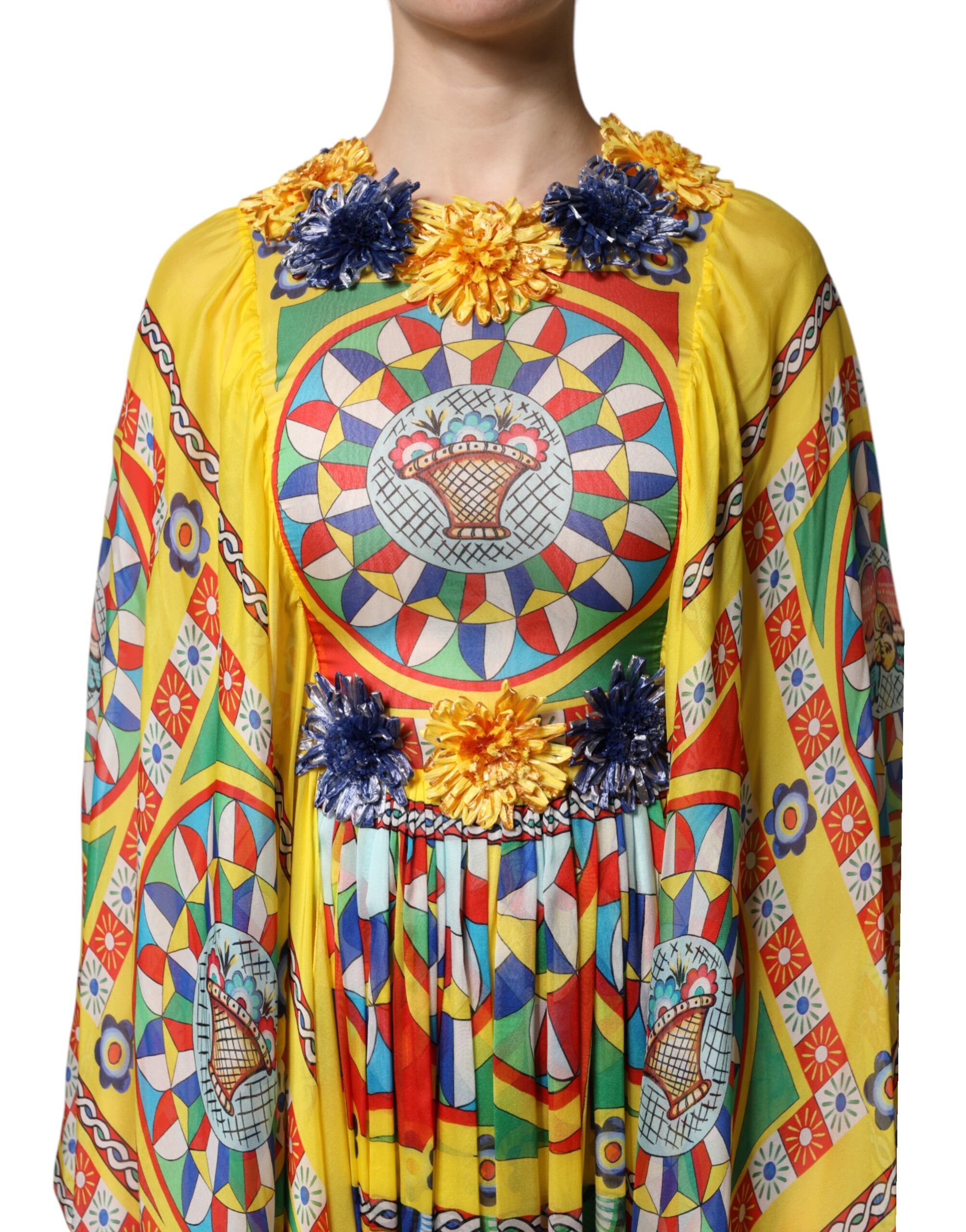 Dolce &amp; Gabbana Mehrfarbiges Kaftan-Twillkleid mit Carretto-Print
