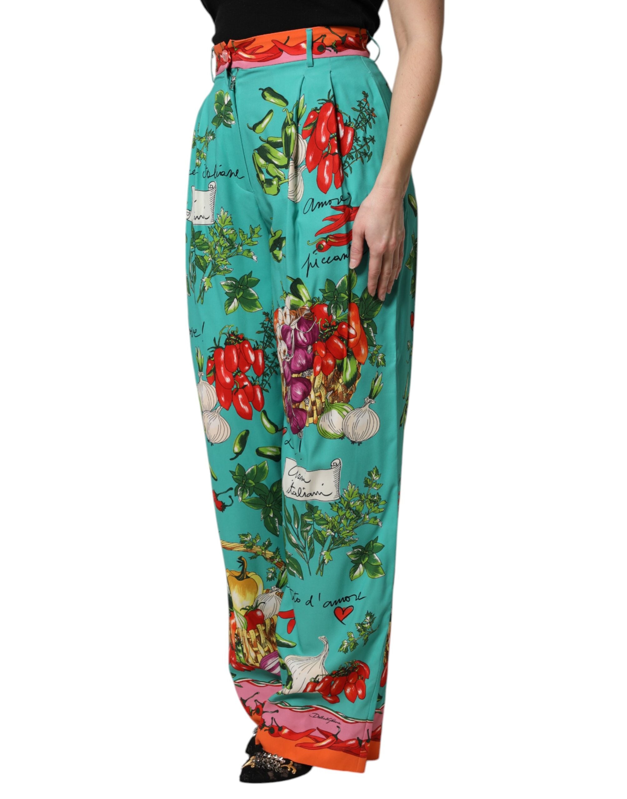 Dolce &amp; Gabbana Grüne, gerade Hose aus bedruckter Seide