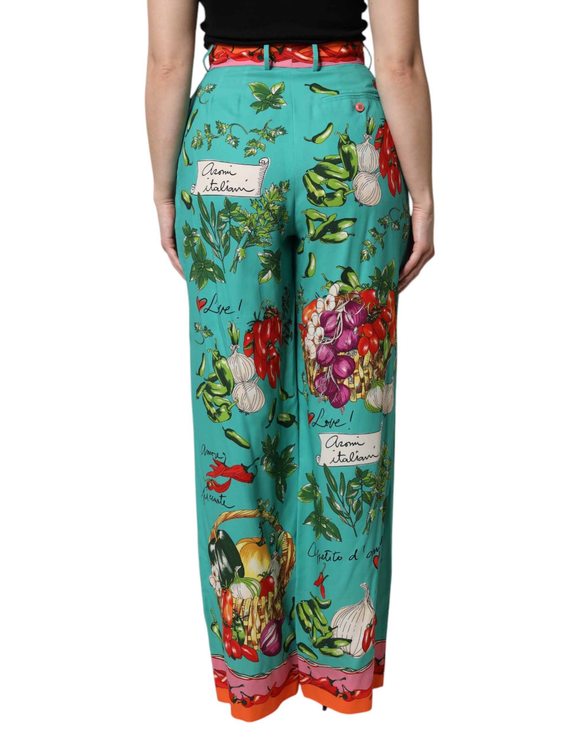 Dolce &amp; Gabbana Grüne, gerade Hose aus bedruckter Seide
