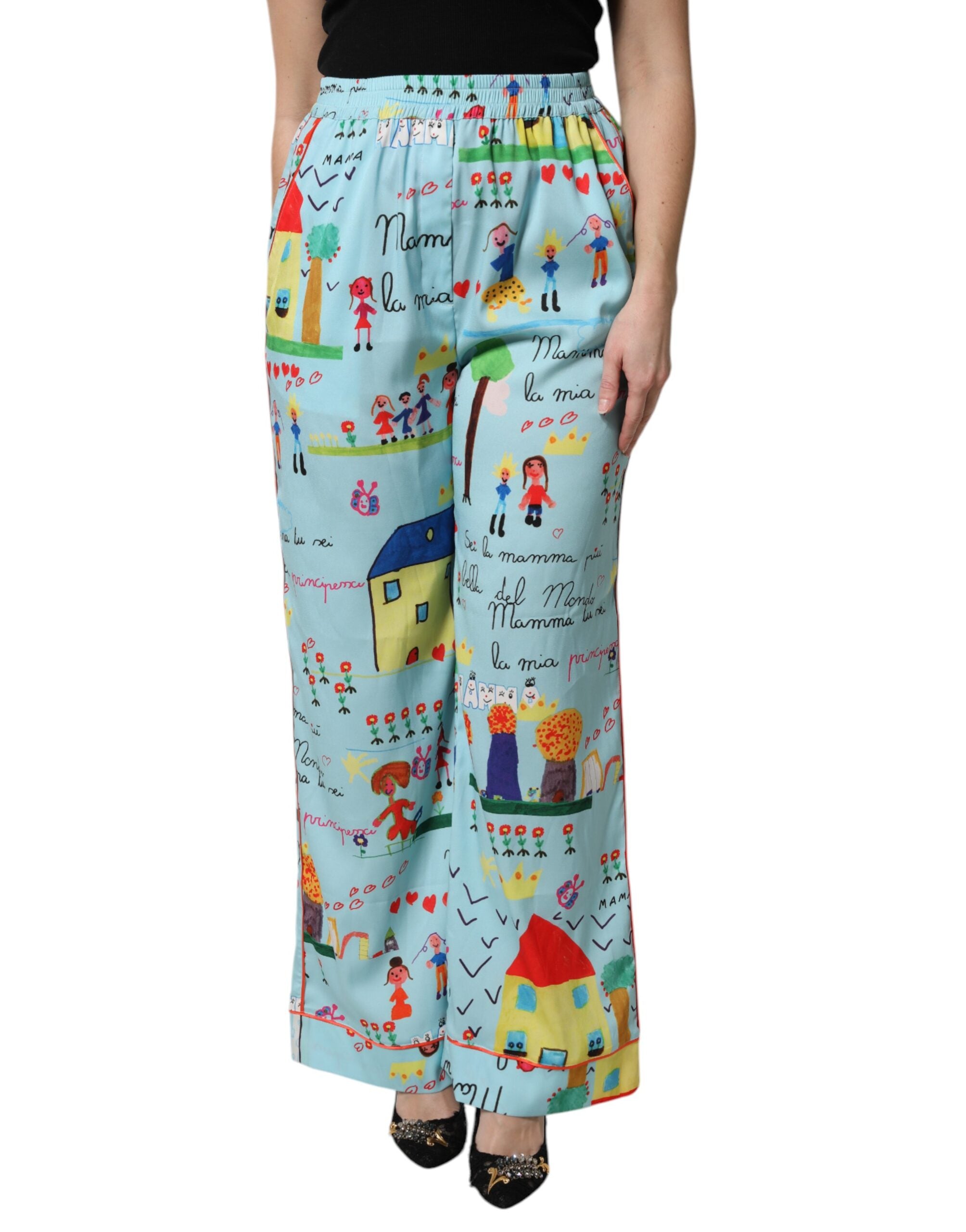 Dolce &amp; Gabbana Hellblaue Hose mit weitem Bein und mittlerer Taille