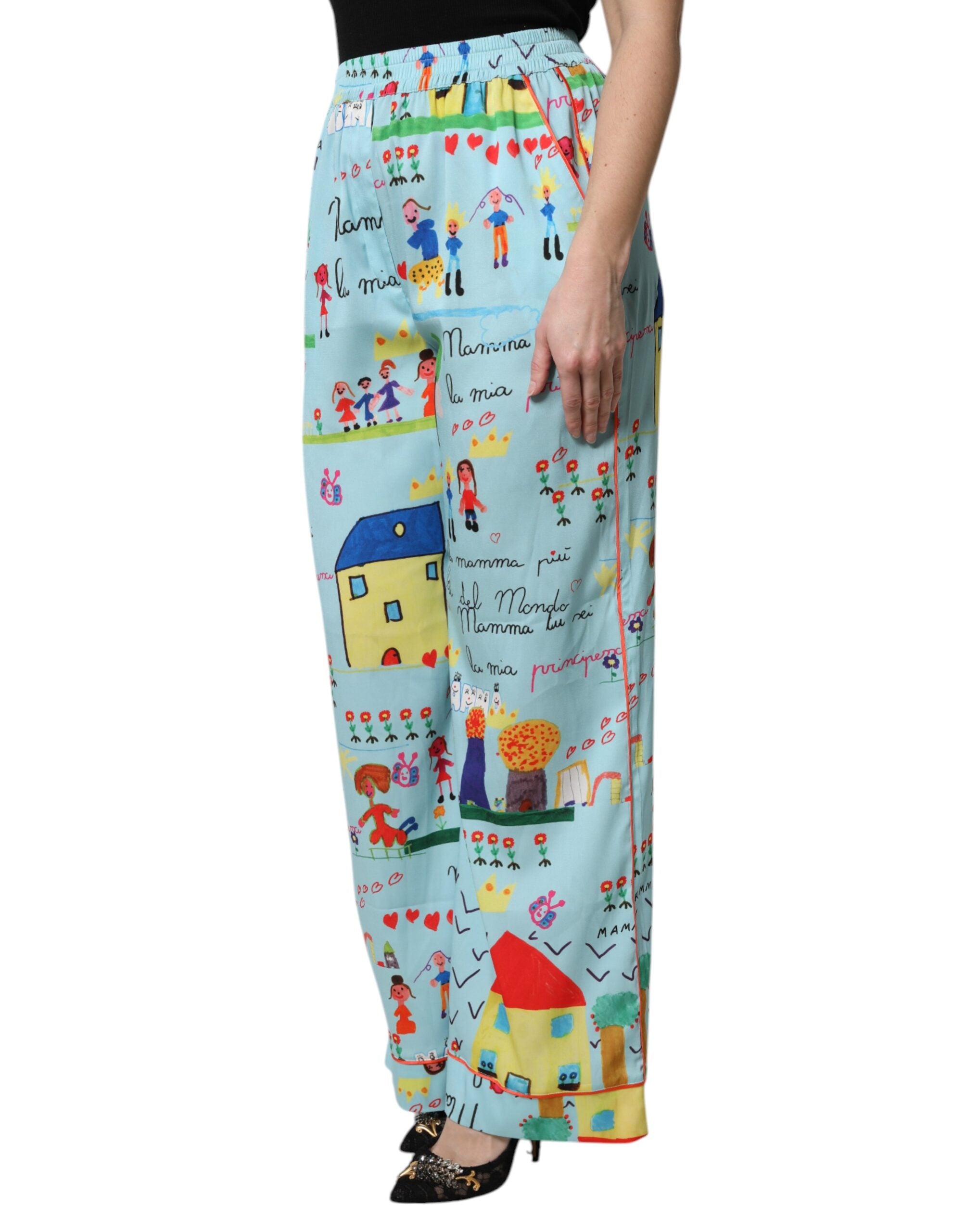 Dolce &amp; Gabbana Hellblaue Hose mit weitem Bein und mittlerer Taille