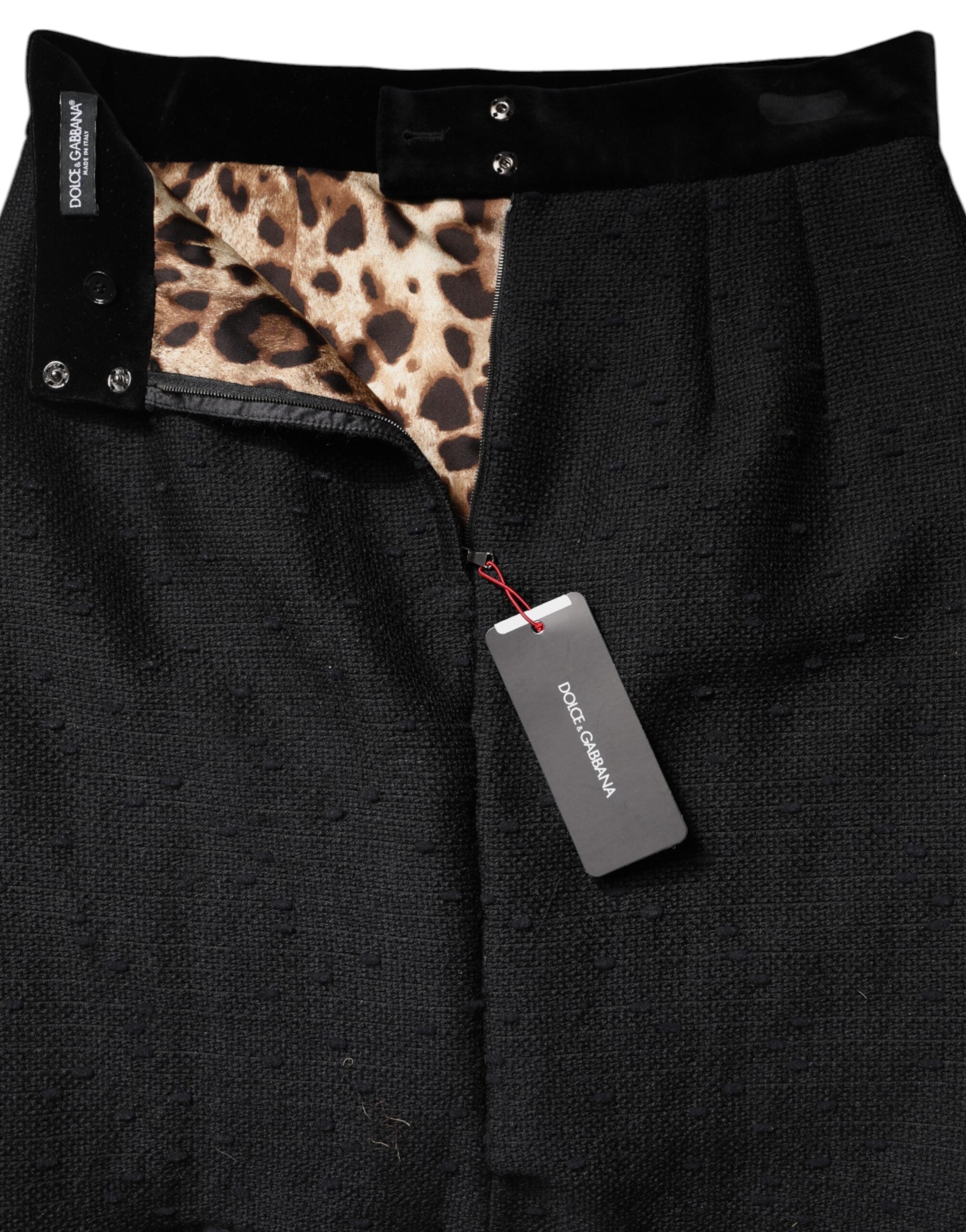Dolce &amp; Gabbana – Schwarzer Bleistift-Minirock mit hoher Taille und Fransen aus Wolle