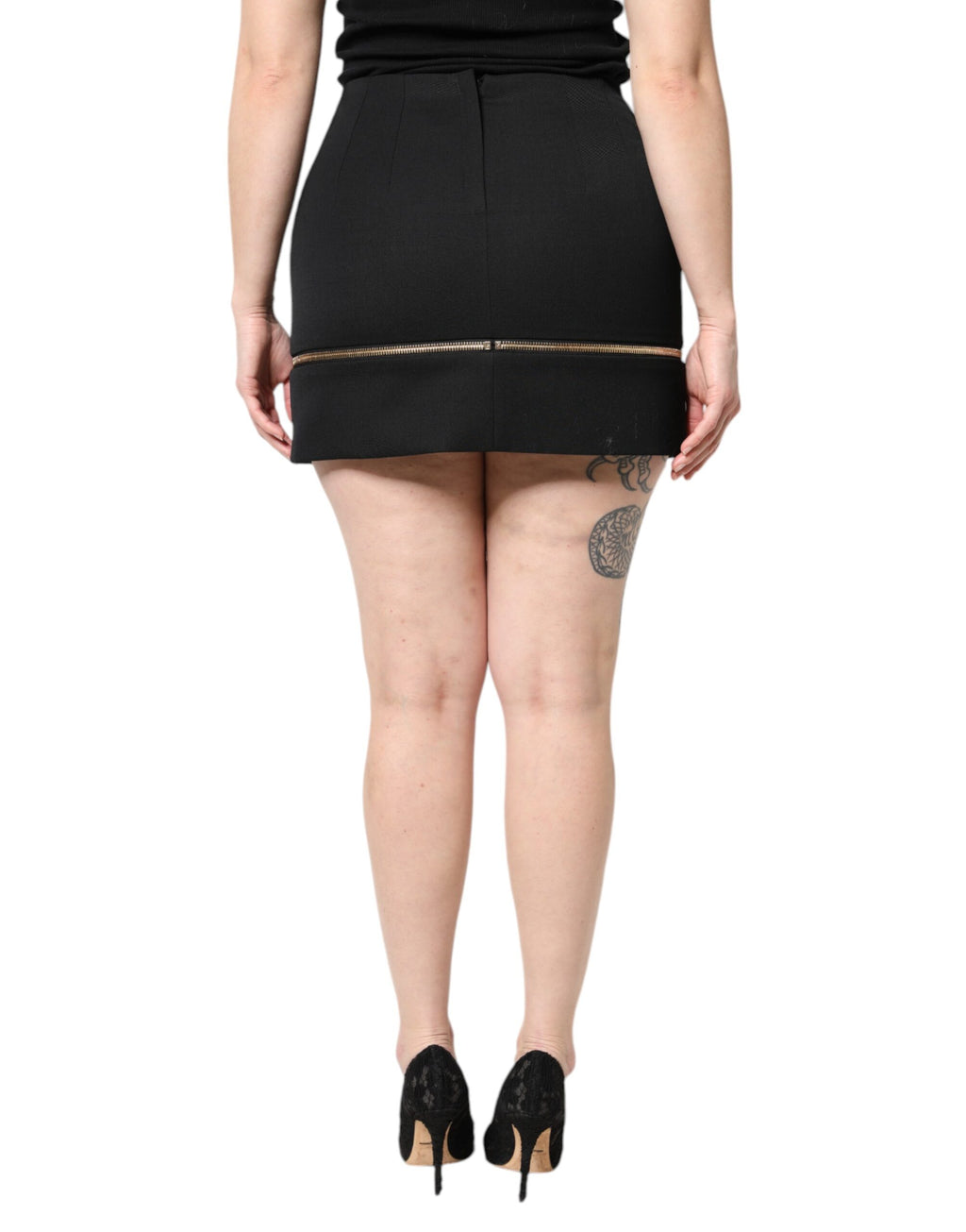 Dolce &amp; Gabbana – Schwarzer Minirock aus Schurwolle mit hoher Taille