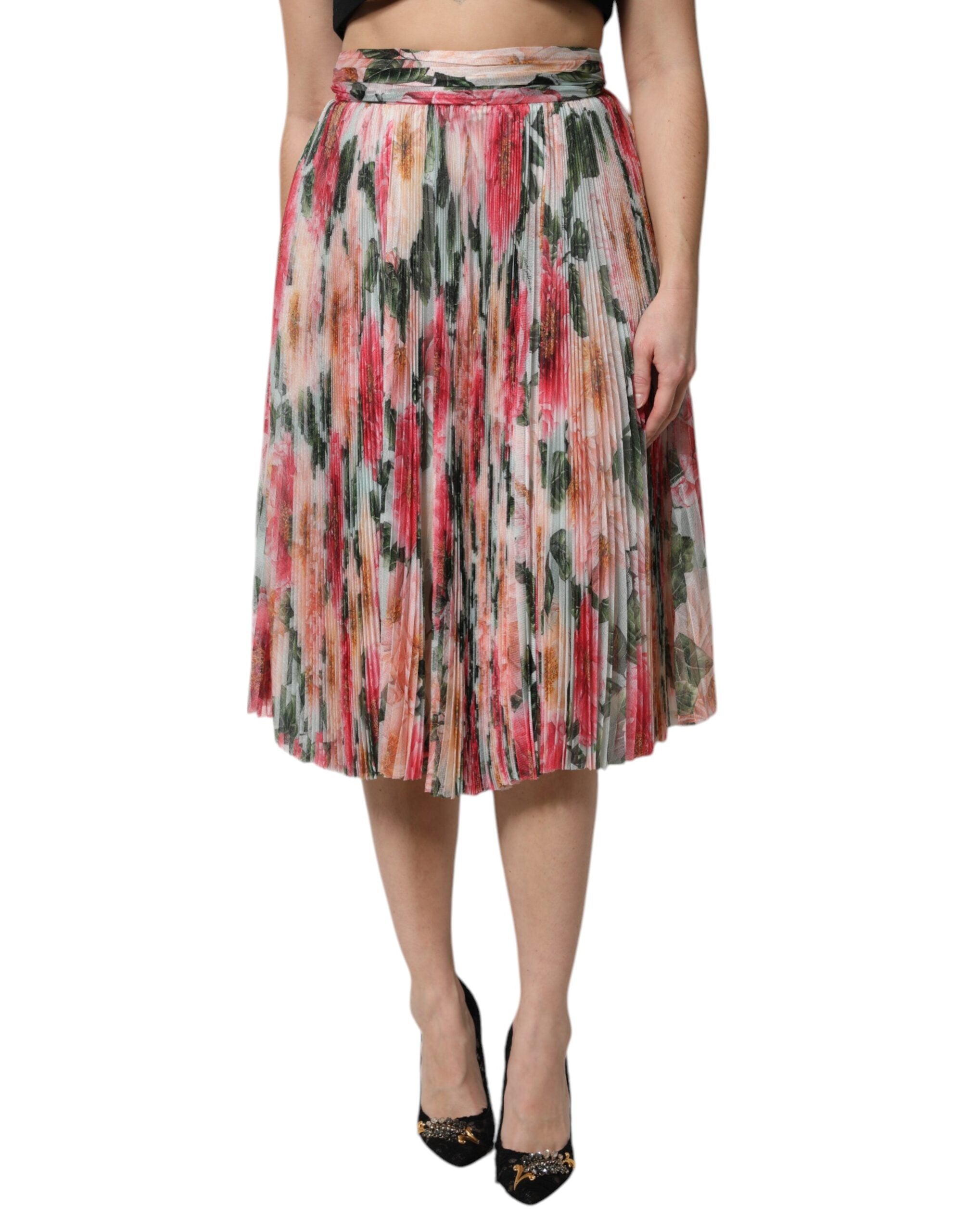 Dolce &amp; Gabbana – Mehrfarbiger Midirock aus Seide mit Blumenmuster und hoher Taille