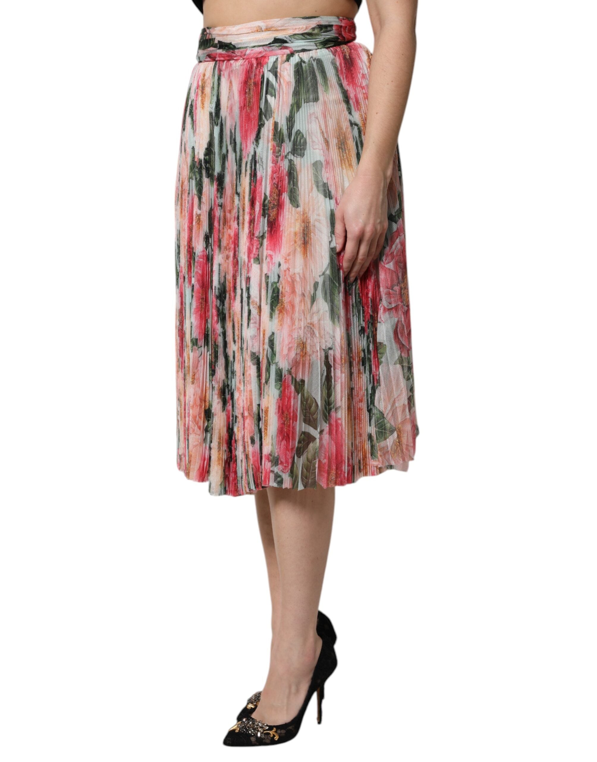 Dolce &amp; Gabbana – Mehrfarbiger Midirock aus Seide mit Blumenmuster und hoher Taille