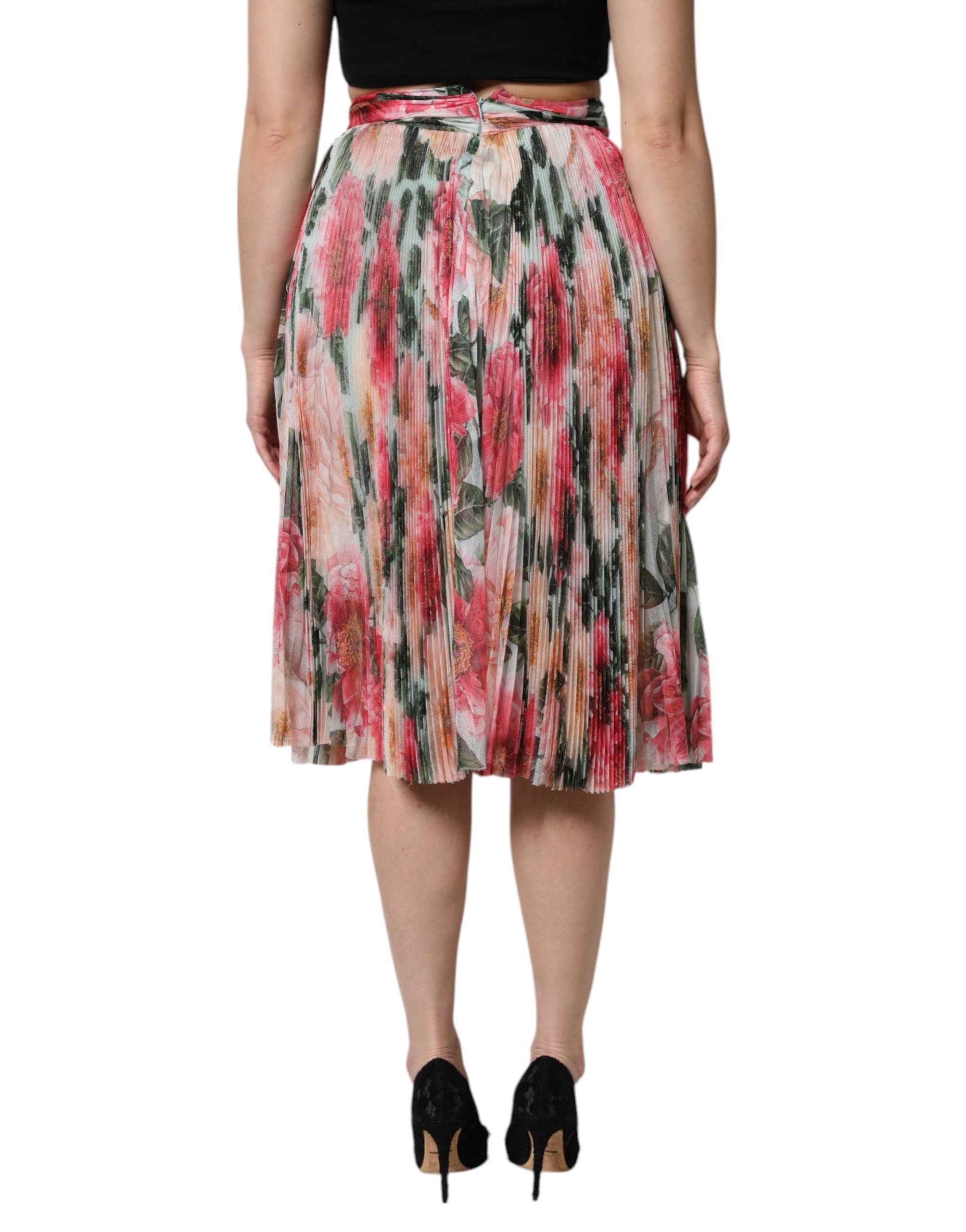 Dolce &amp; Gabbana – Mehrfarbiger Midirock aus Seide mit Blumenmuster und hoher Taille