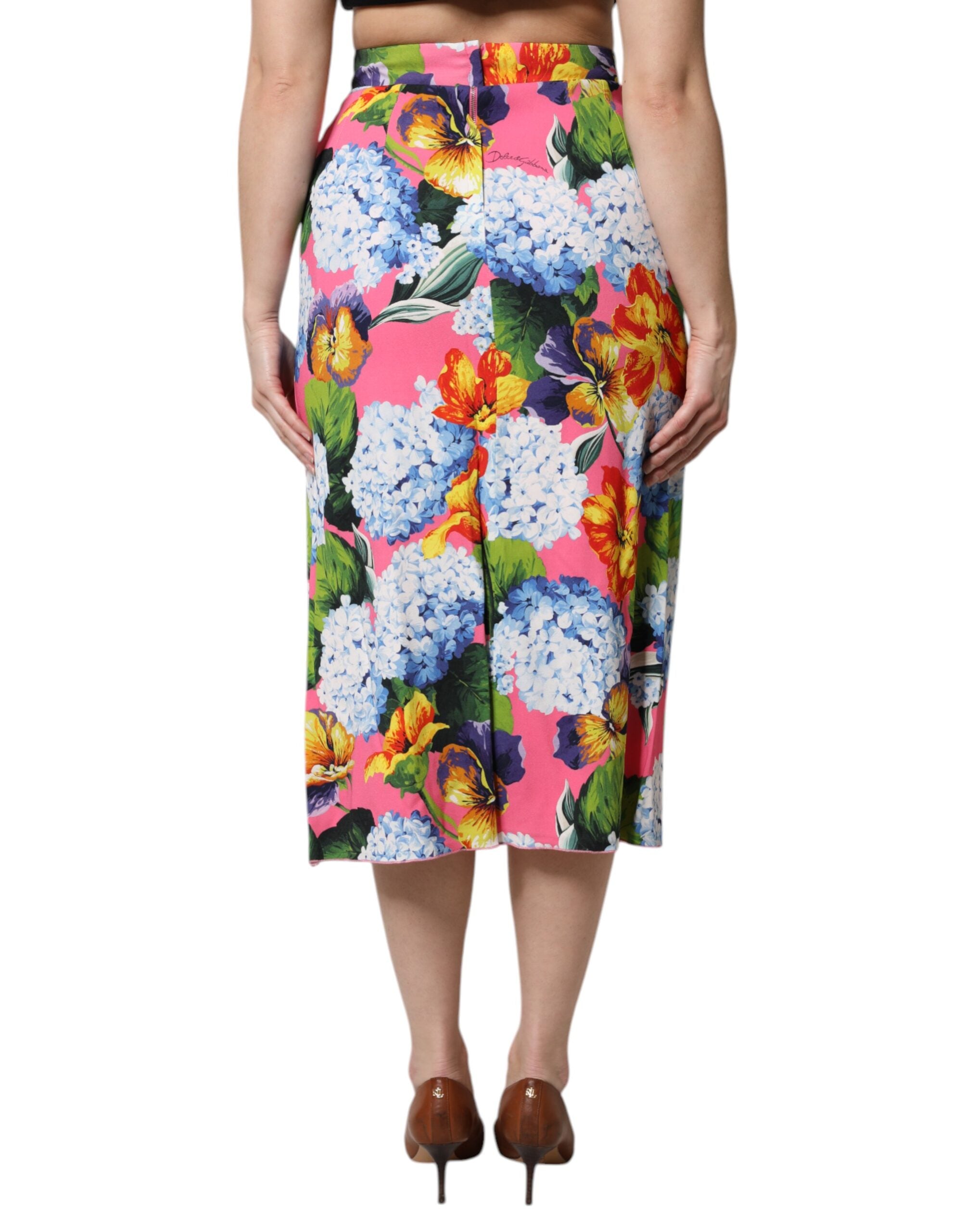 Dolce &amp; Gabbana – Mehrfarbiger Midirock mit hoher Taille und Blumenmuster