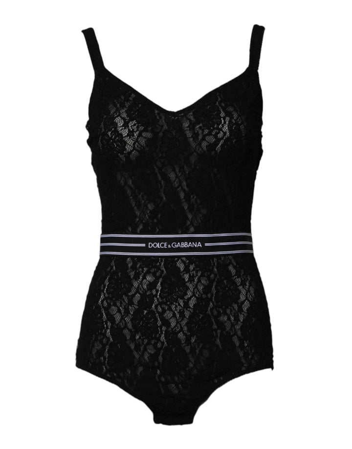 Dolce &amp; Gabbana Schwarze Spitze Marken-Dessous-Bodysuit-Unterwäsche