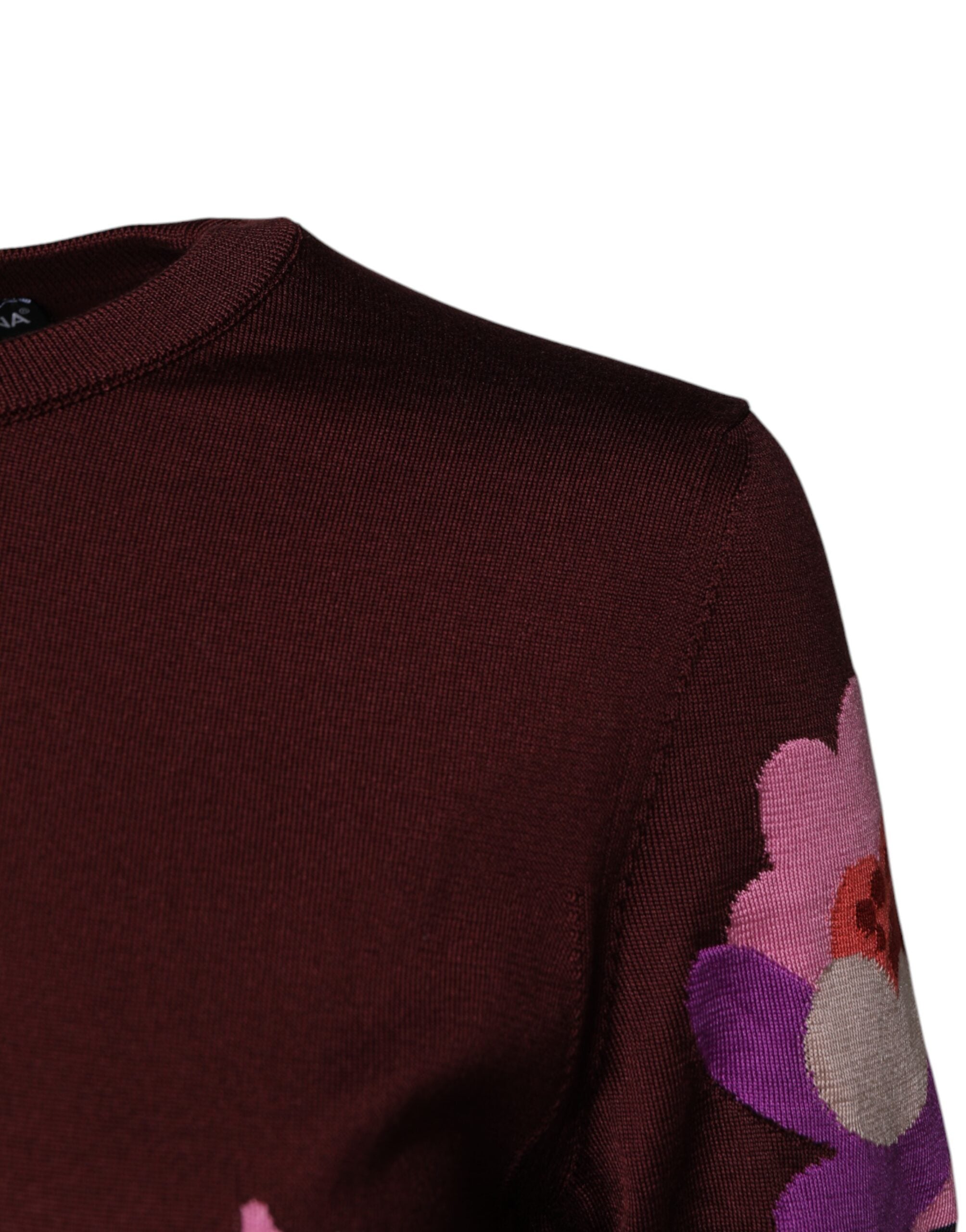 Dolce &amp; Gabbana – Kastanienbraunes Blusentop aus Seide mit Rundhalsausschnitt und Blumenmuster