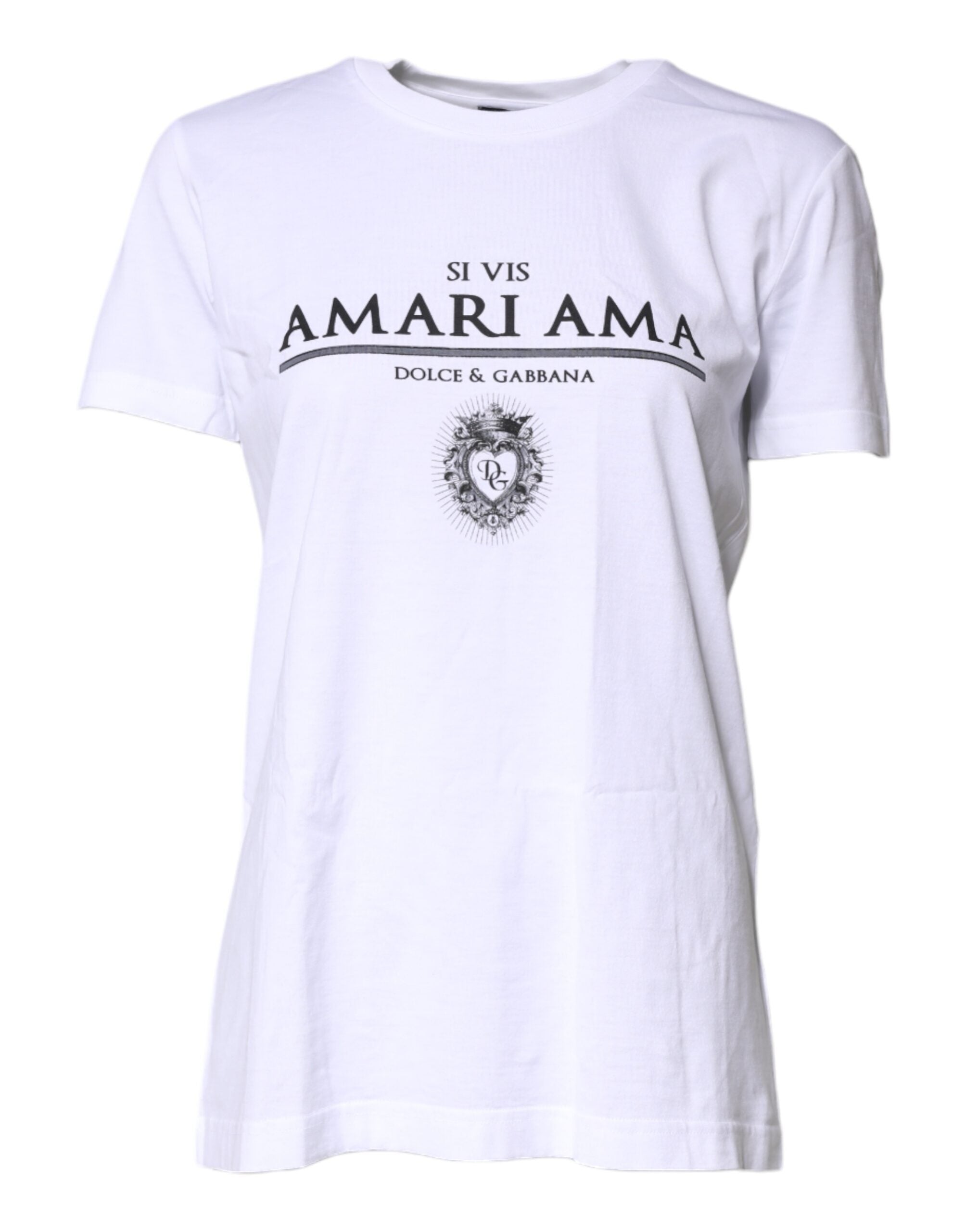 Dolce & Gabbana White Cotton Printed Round Neck Top T-shirt