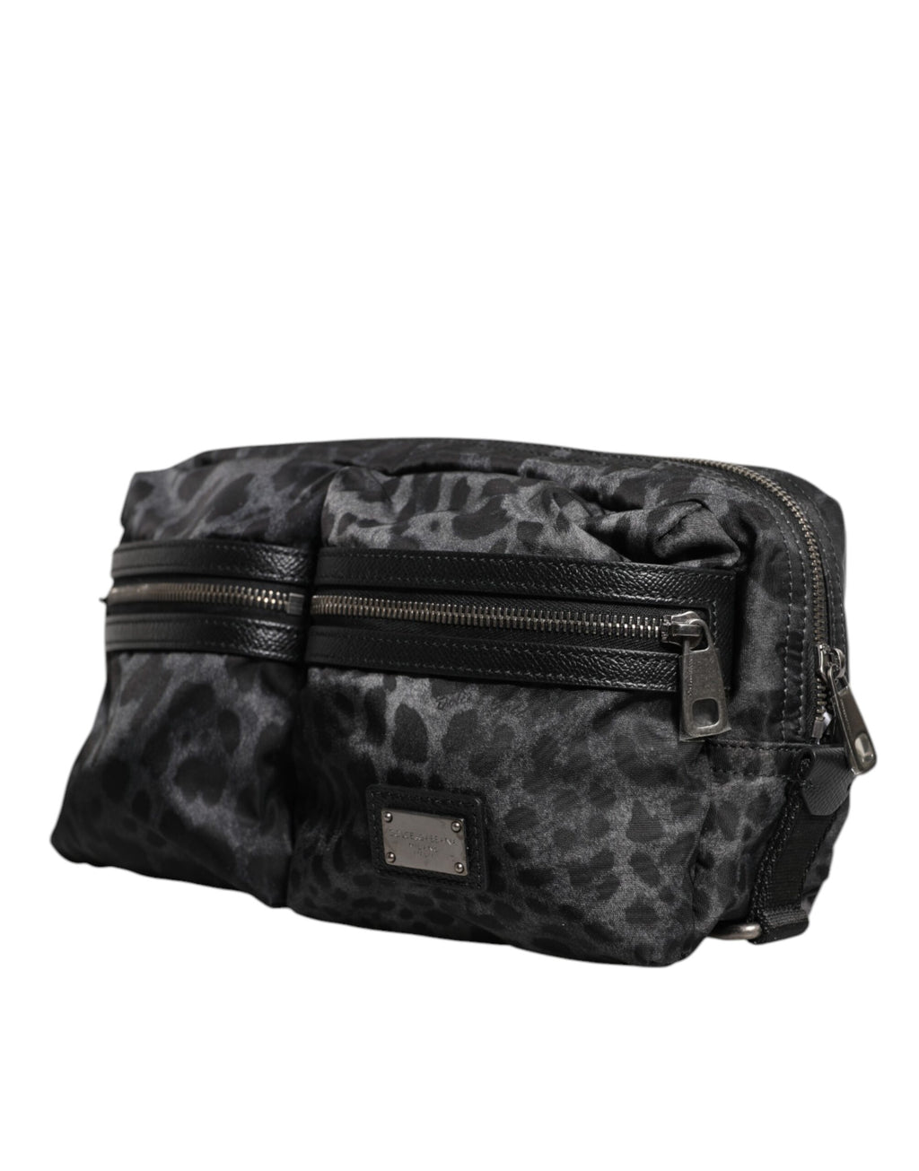 Dolce &amp; Gabbana – Gürteltasche mit DG-Logo und Leopardenmuster in Schwarz und Grau
