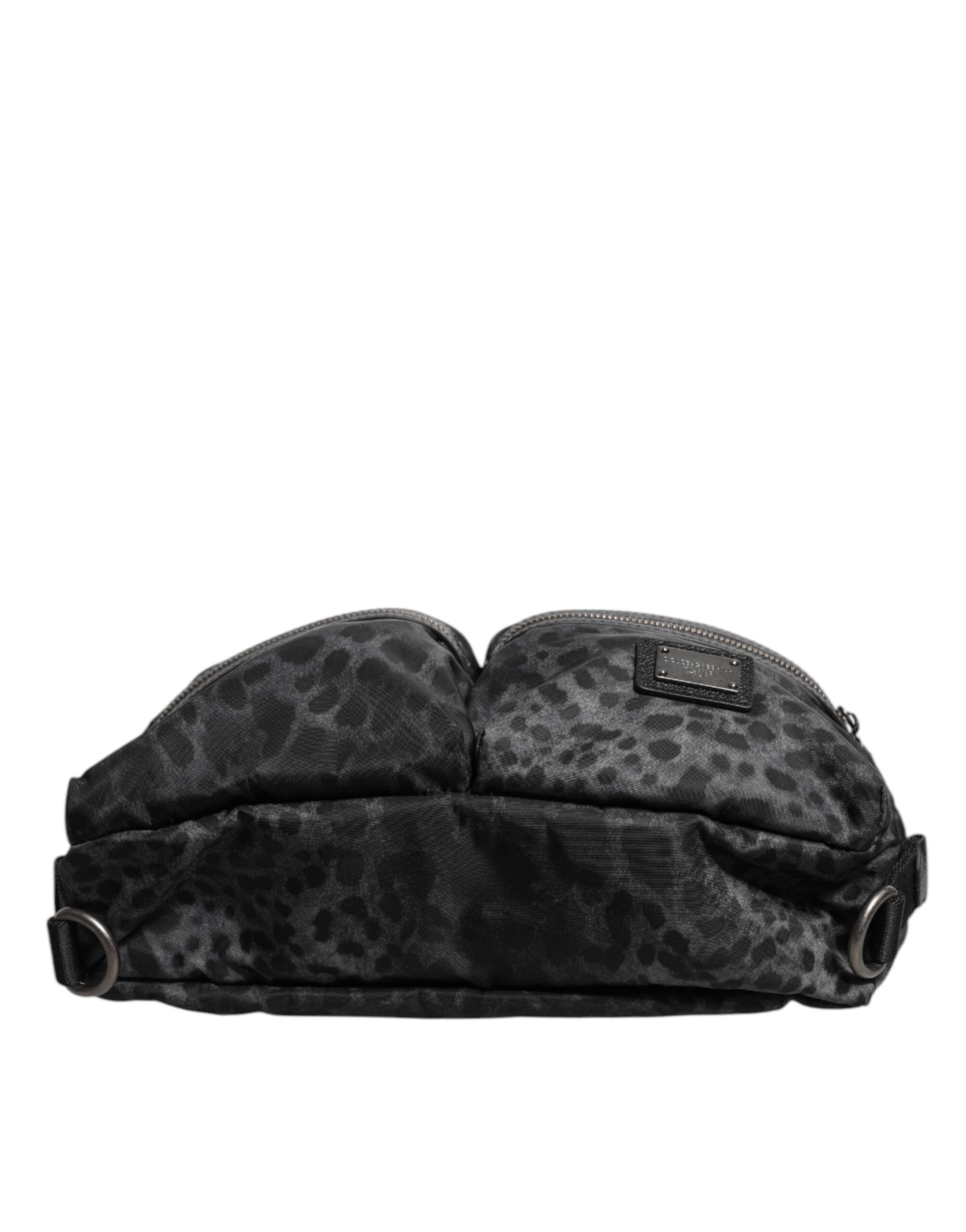 Dolce &amp; Gabbana – Gürteltasche mit DG-Logo und Leopardenmuster in Schwarz und Grau