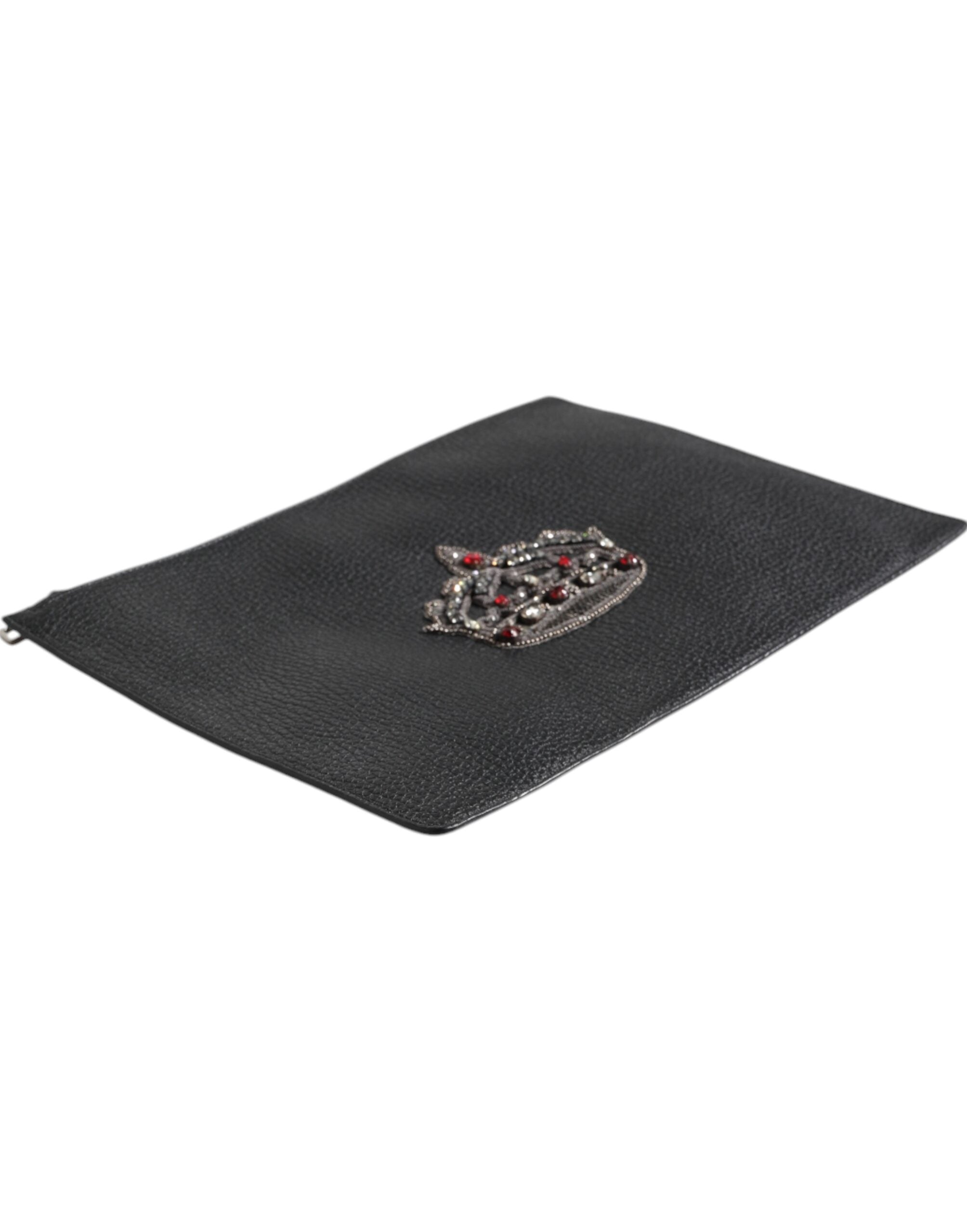 Dolce &amp; Gabbana – Clutch aus schwarzem Kalbsleder mit Kronenverzierung