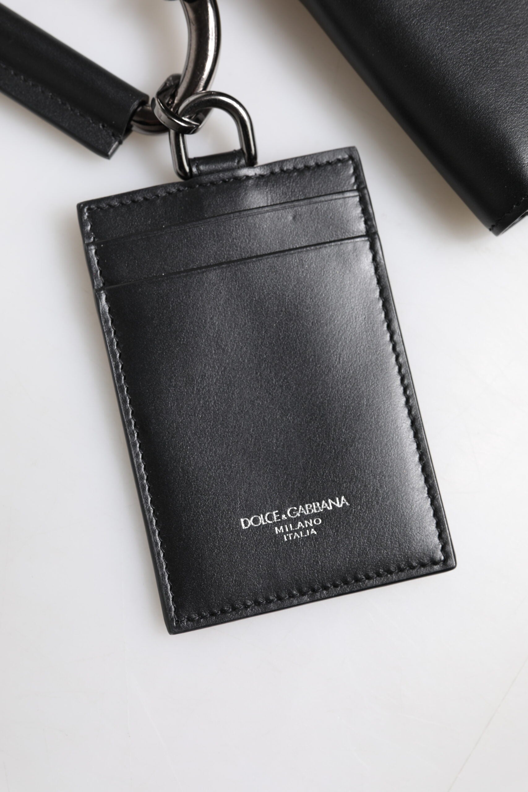 Dolce &amp; Gabbana Schwarzes Kartenetui aus Leder mit Rundum-Reißverschluss