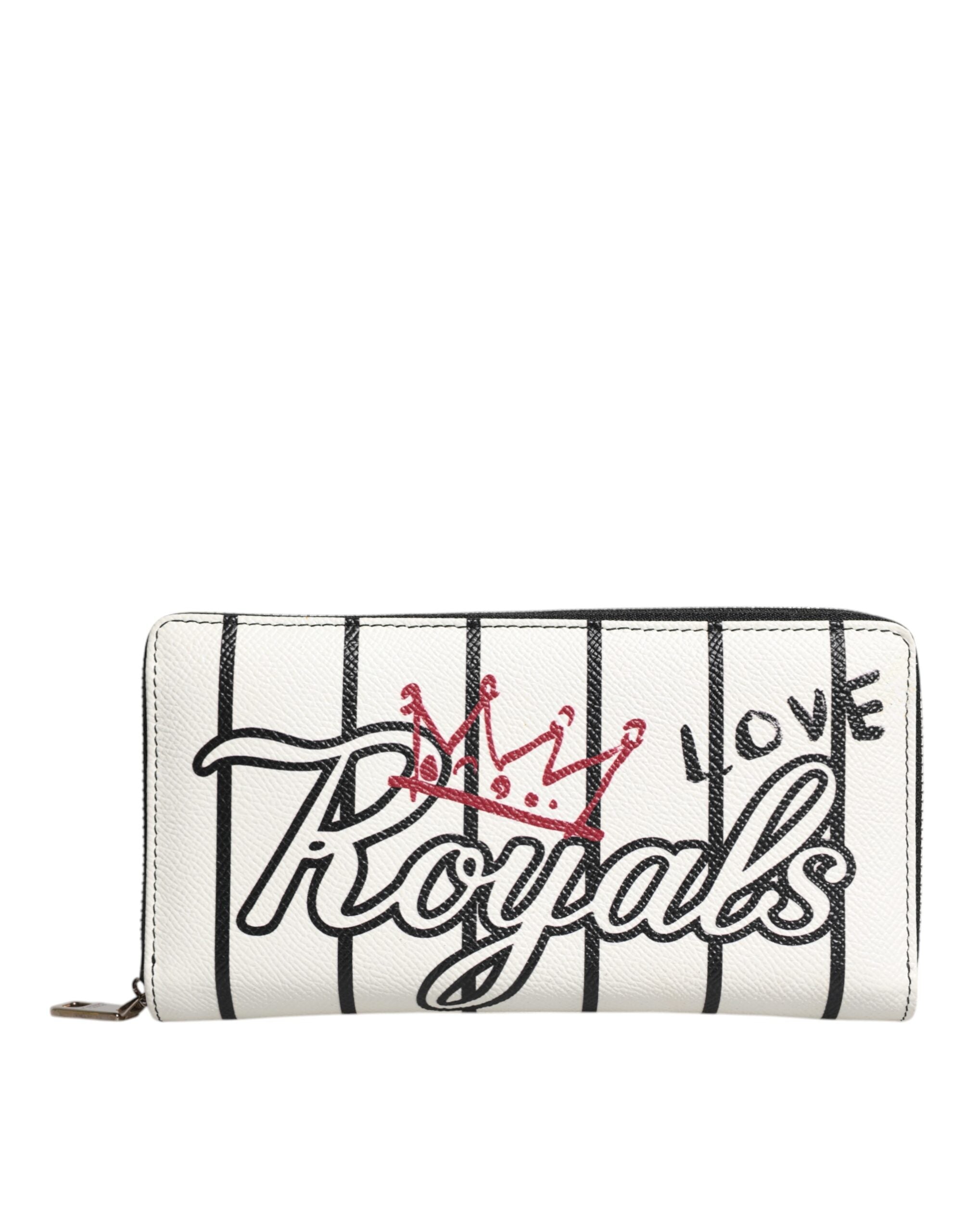Dolce &amp; Gabbana – DG Crown Royals – Kontinentale Geldbörse aus weißem Leder mit Rundum-Reißverschluss