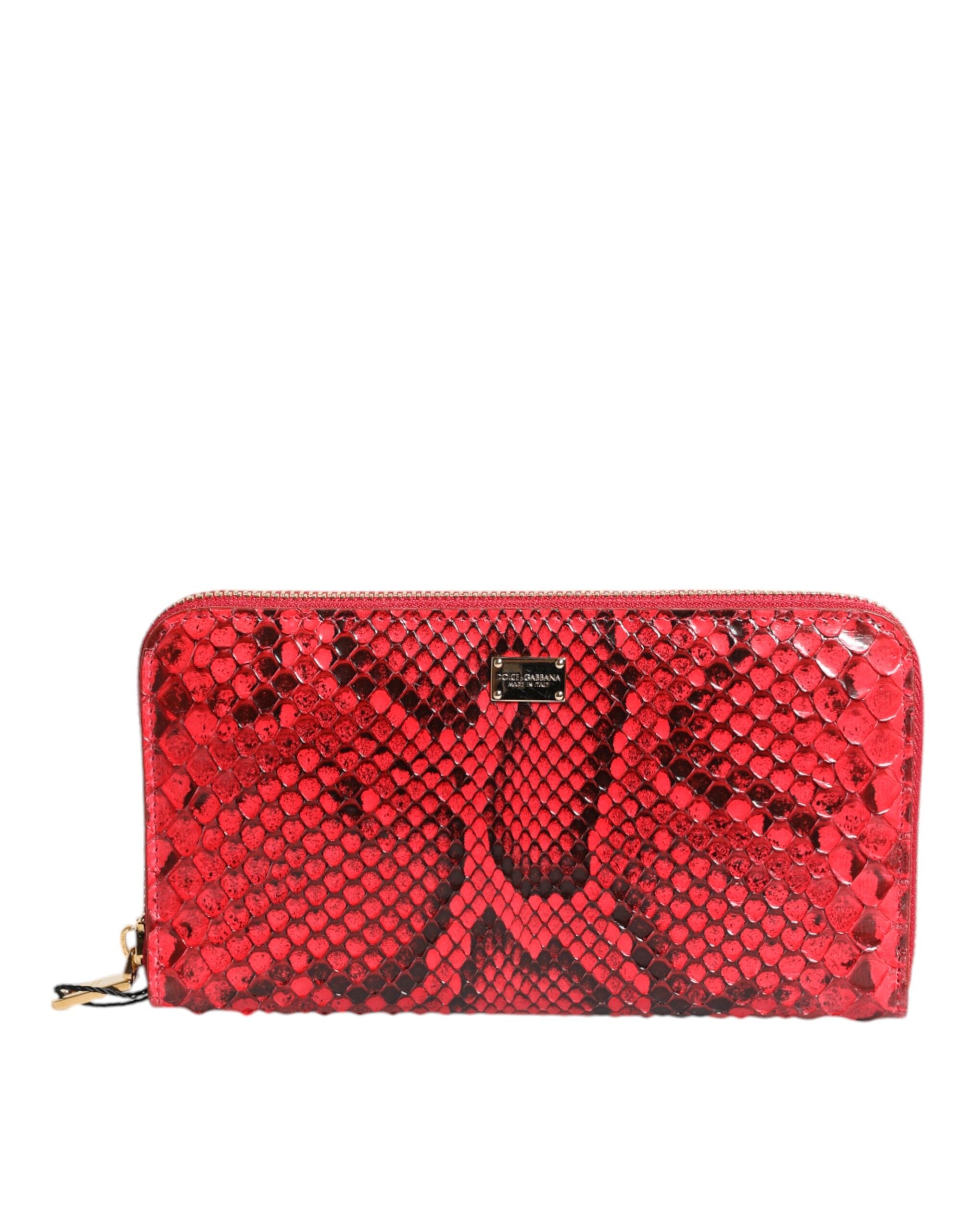 Dolce &amp; Gabbana – Continental Clutch aus rotem Exotenleder mit Rundum-Reißverschluss