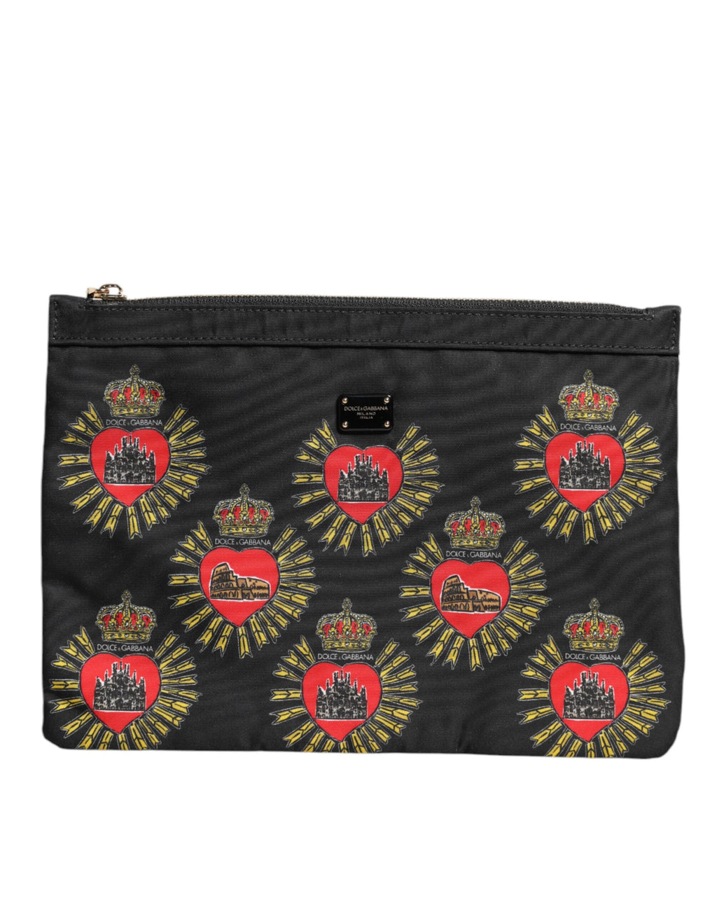 Dolce &amp; Gabbana – Clutch aus schwarzem und rotem Nylon mit Herzmotiv