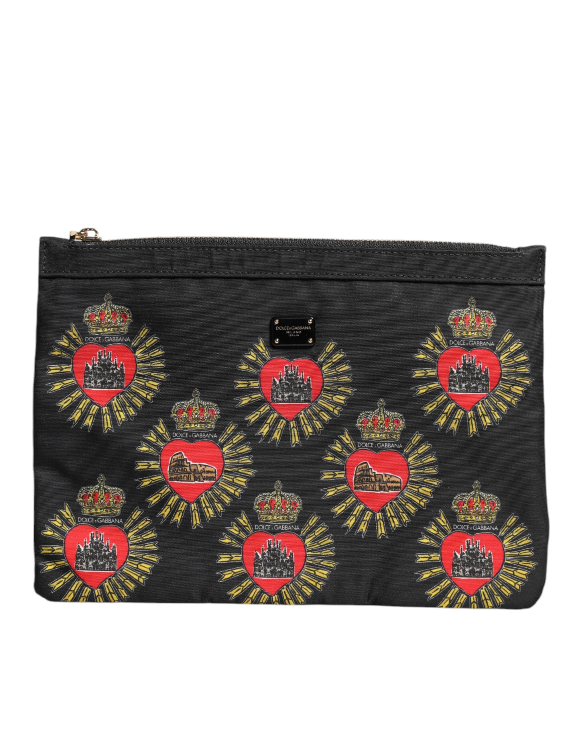 Dolce &amp; Gabbana – Clutch aus schwarzem und rotem Nylon mit Herzmotiv