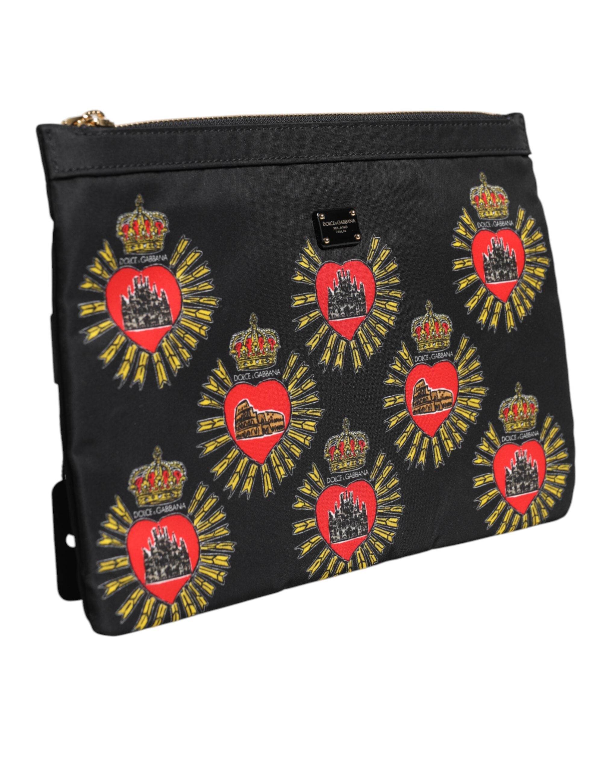 Dolce &amp; Gabbana – Clutch aus schwarzem und rotem Nylon mit Herzmotiv