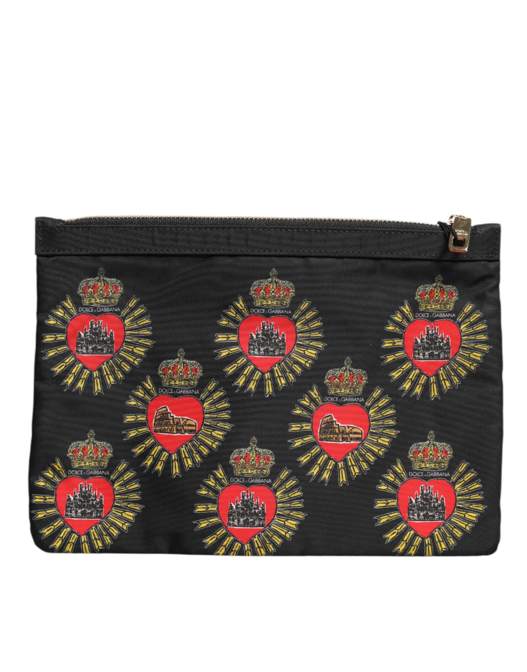 Dolce &amp; Gabbana – Clutch aus schwarzem und rotem Nylon mit Herzmotiv