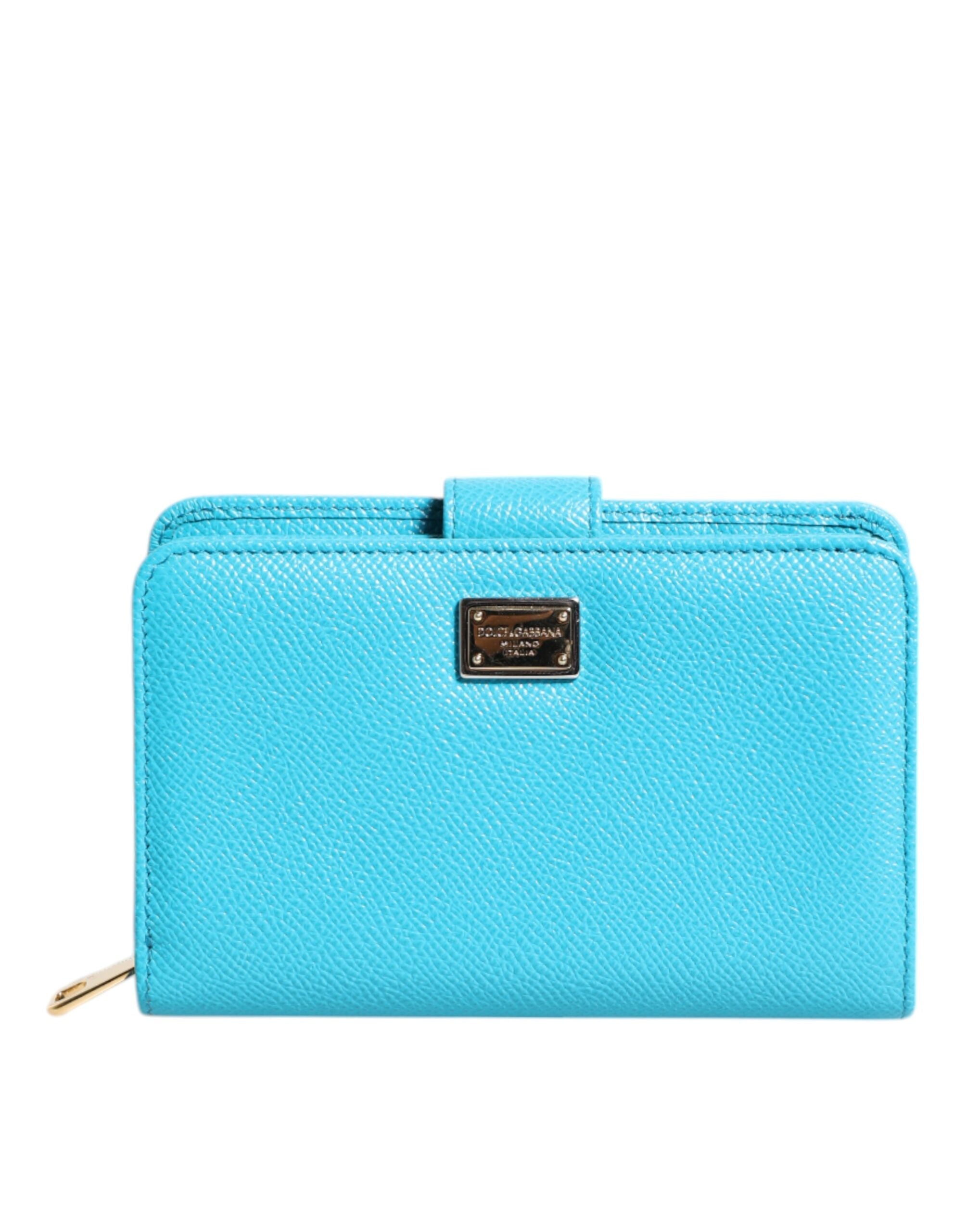 Dolce &amp; Gabbana Hellblaue, zweifach faltbare Clutch aus Leder im Continental-Stil