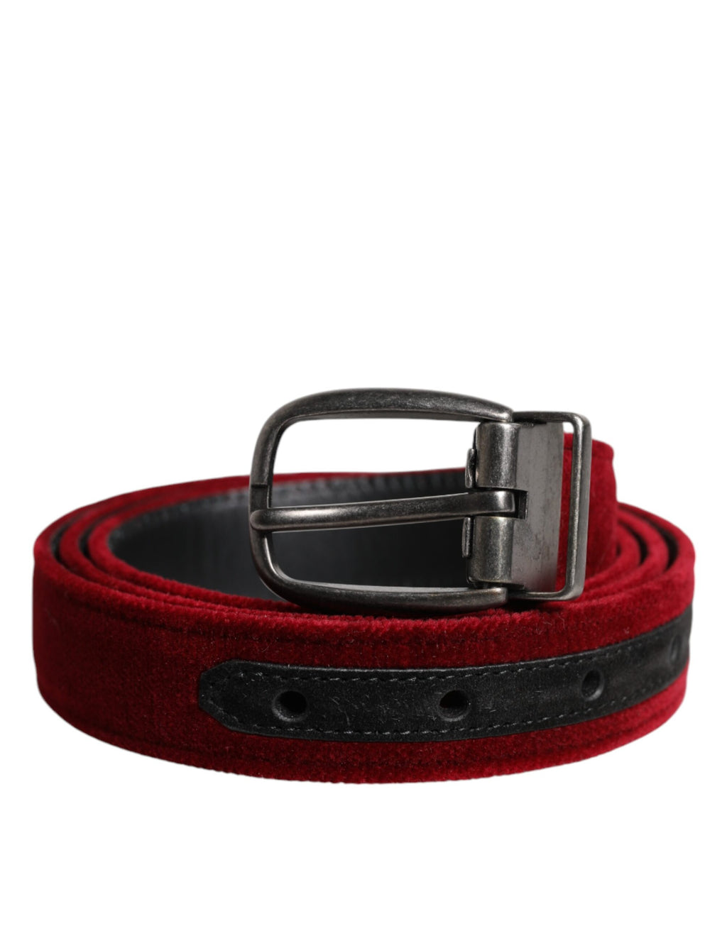 Dolce &amp; Gabbana – Roter Samtgürtel mit schwarzer Metallschnalle und Logo