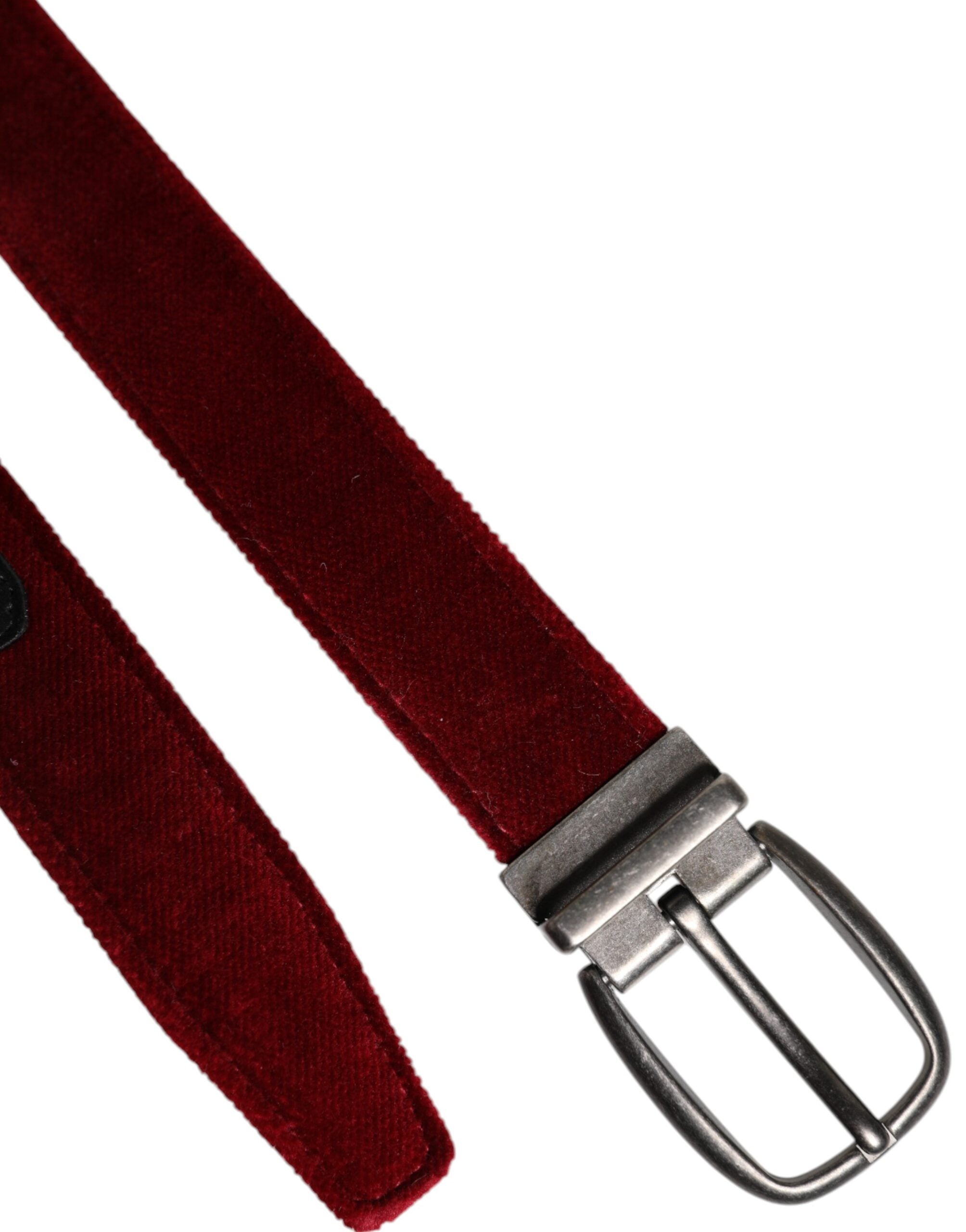 Dolce &amp; Gabbana – Roter Samtgürtel mit schwarzer Metallschnalle und Logo