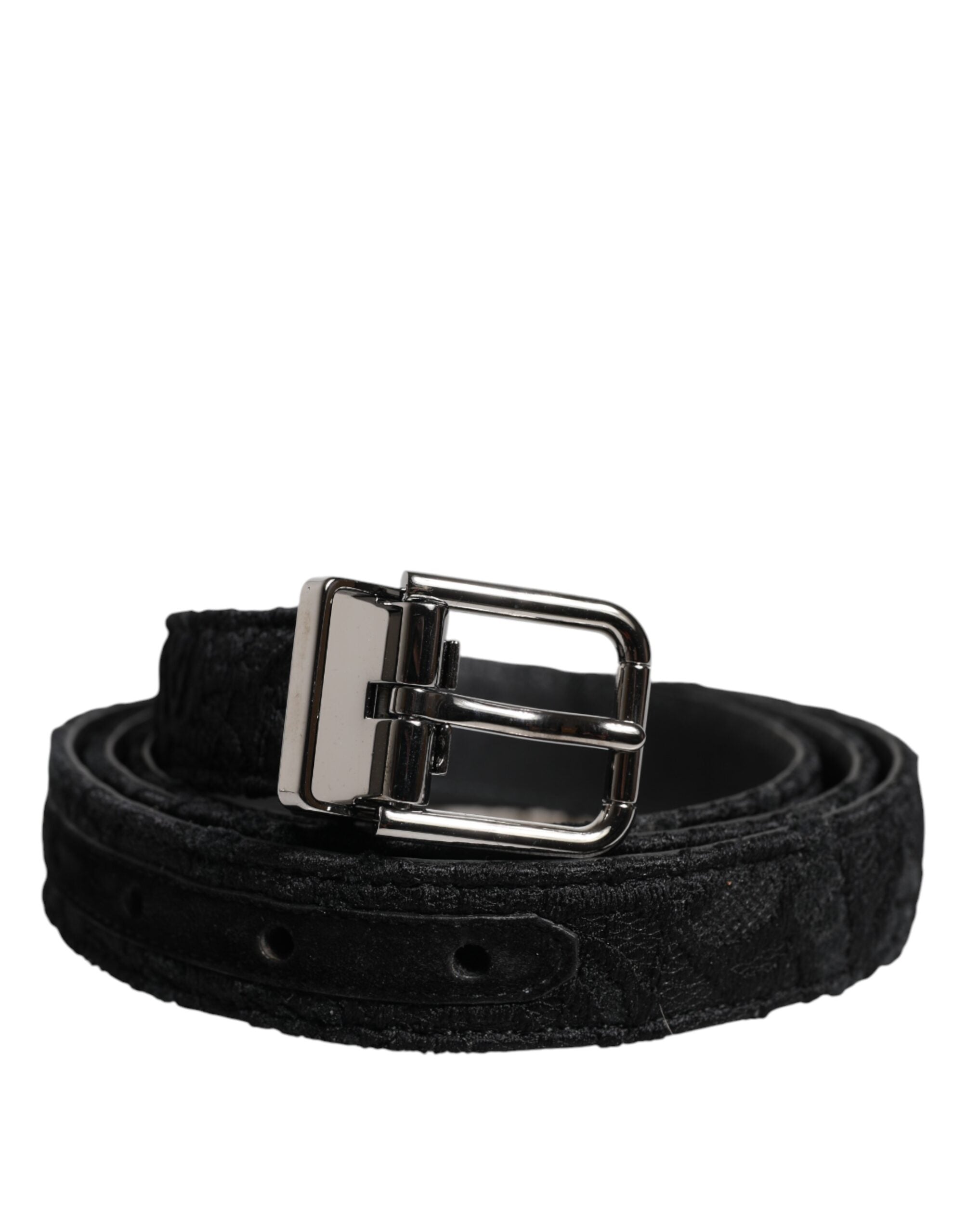 Dolce &amp; Gabbana – Schwarzer Gürtel aus Baumwollmischung mit silberner Metallschnalle