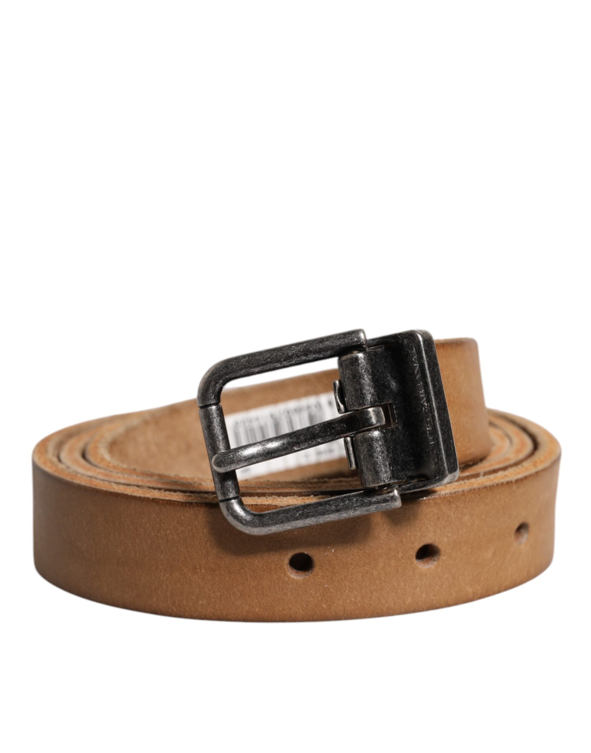 Dolce &amp; Gabbana – Brauner Ledergürtel mit silberfarbener Metallschnalle