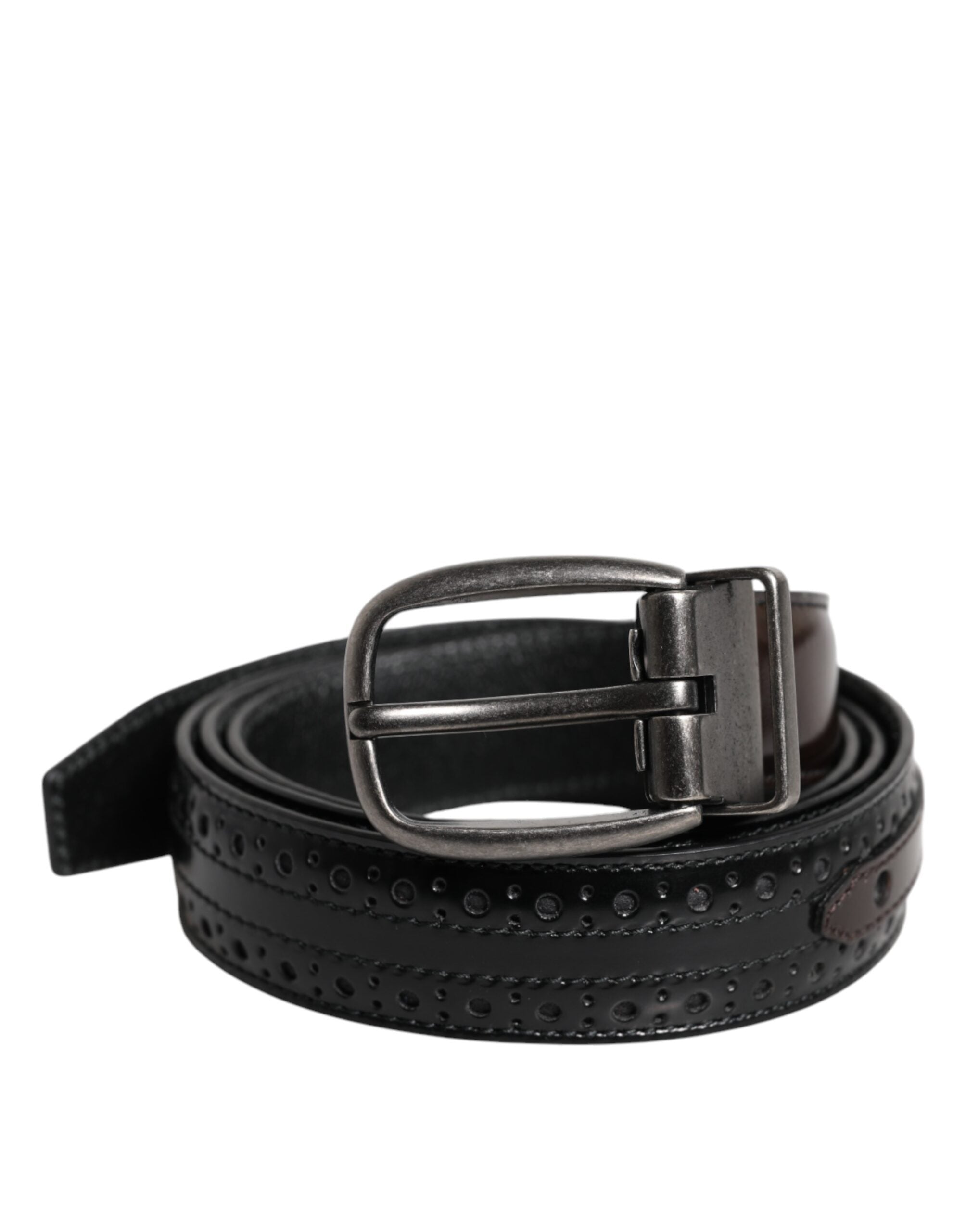Dolce &amp; Gabbana Schwarzbrauner Ledergürtel mit klassischer Metallschnalle