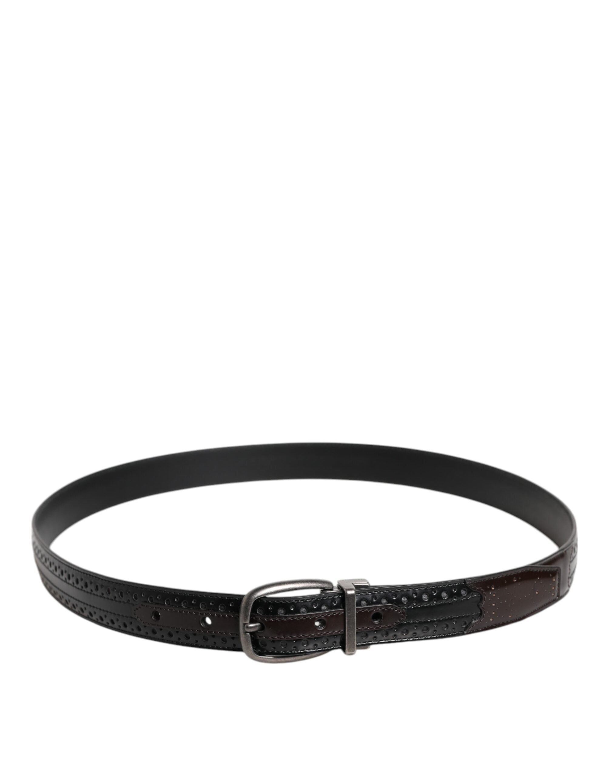Dolce &amp; Gabbana Schwarzbrauner Ledergürtel mit klassischer Metallschnalle