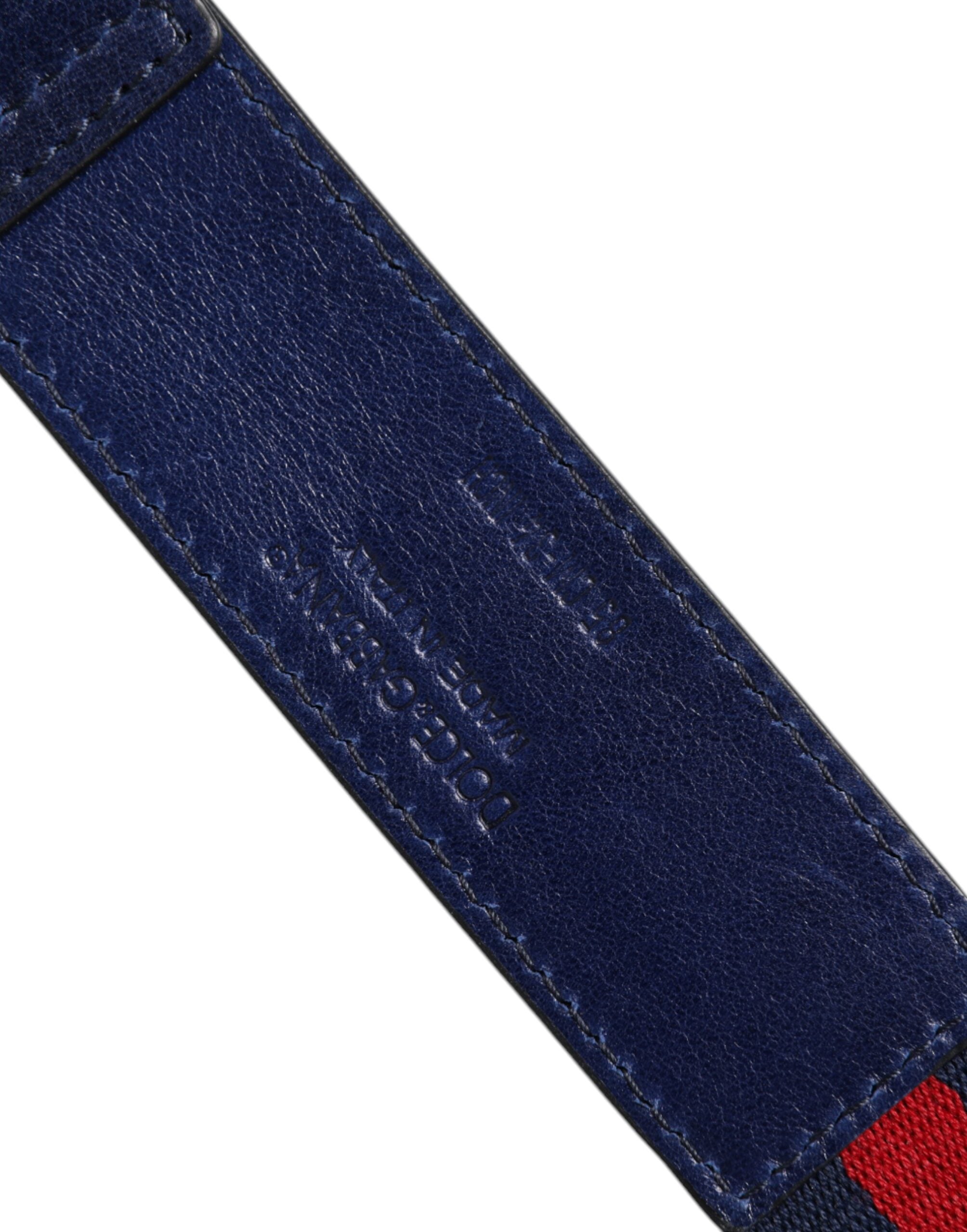 Dolce &amp; Gabbana, blauer Gürtel aus bedrucktem Baumwollleder mit Metallschnalle