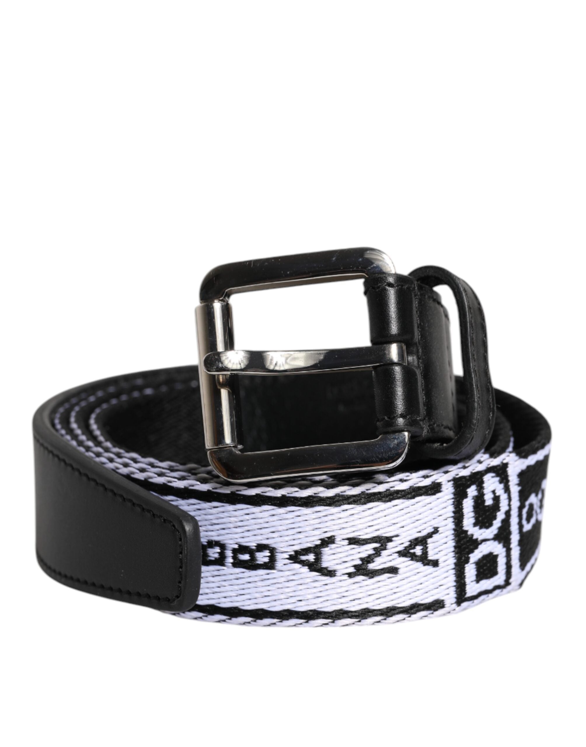 Dolce &amp; Gabbana Gürtel mit Metallschnalle und Logo in Schwarz und Weiß