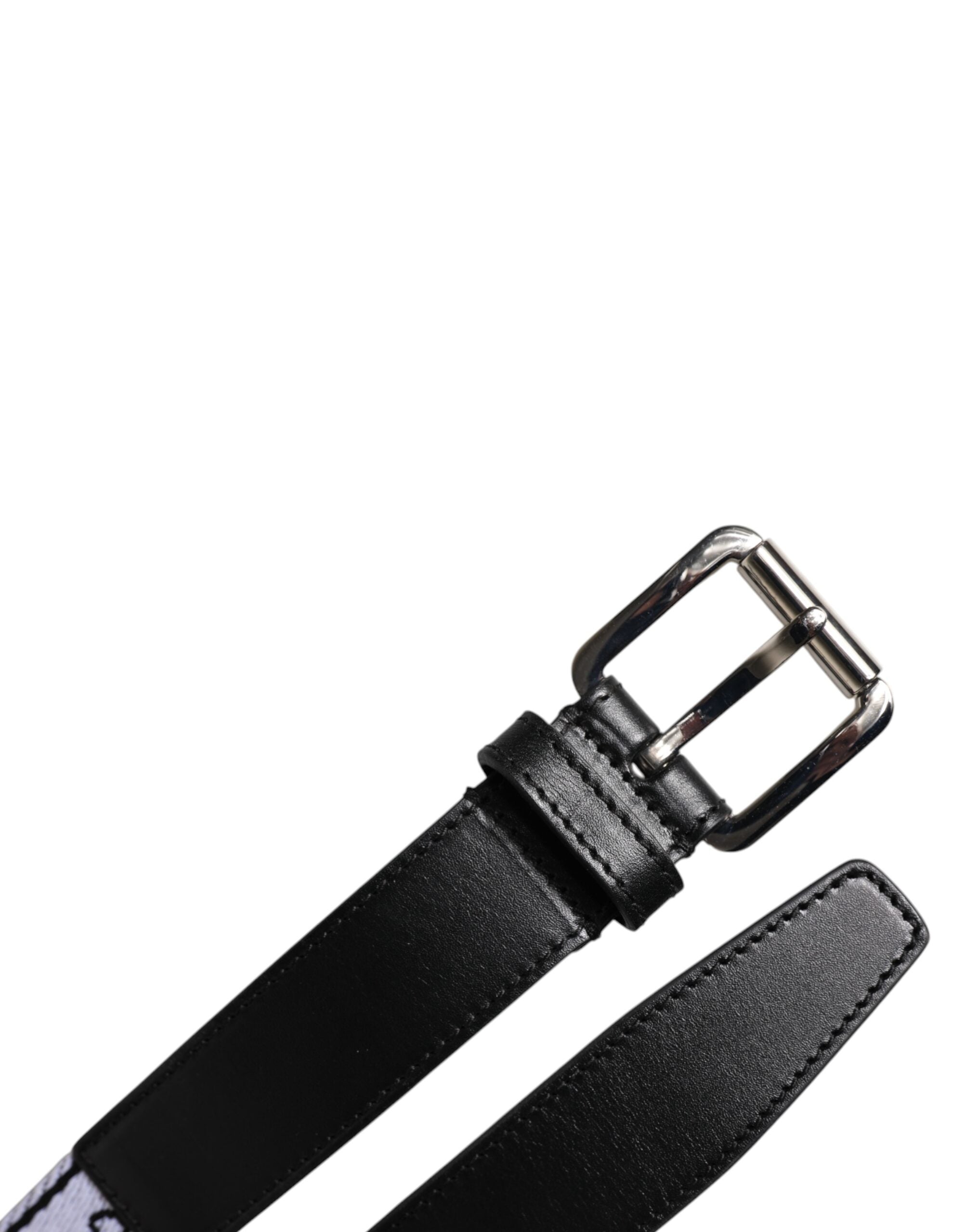 Dolce &amp; Gabbana Gürtel mit Metallschnalle und Logo in Schwarz und Weiß