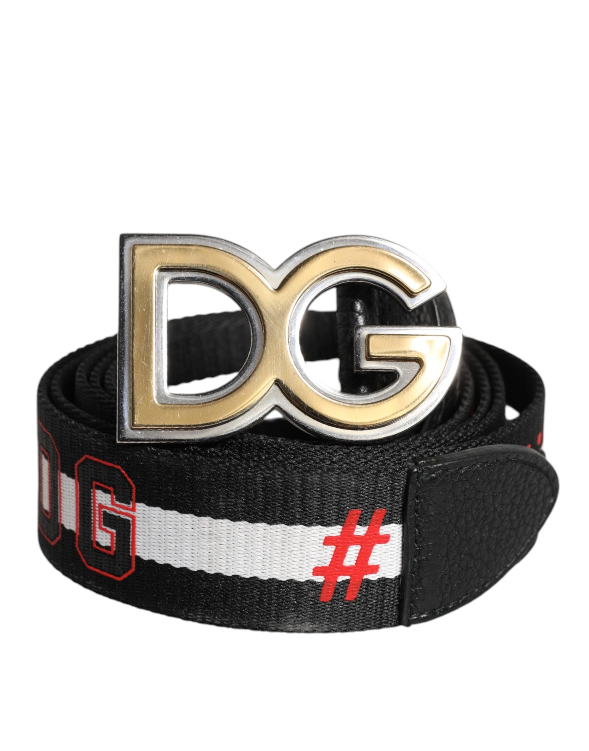 Dolce &amp; Gabbana Gürtel mit Metallschnalle und Logo in Schwarz und Weiß