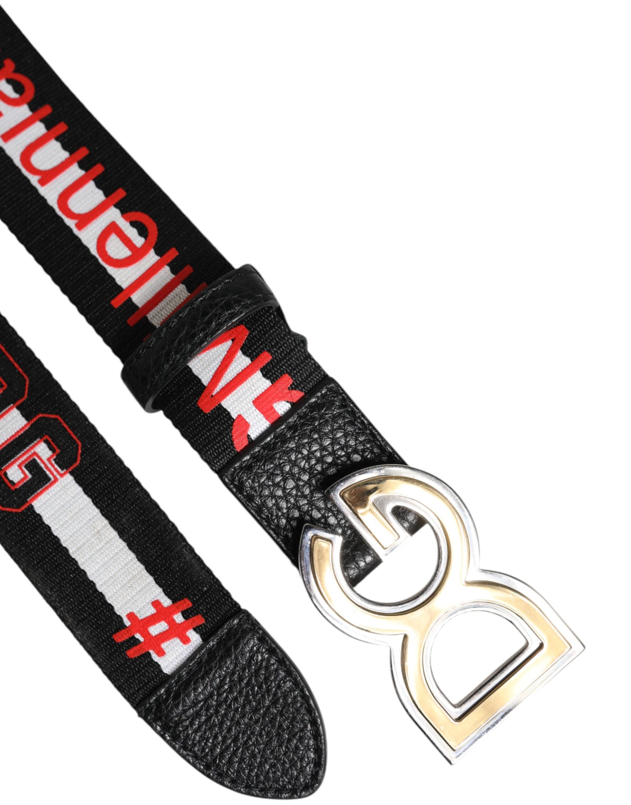 Dolce &amp; Gabbana Gürtel mit Metallschnalle und Logo in Schwarz und Weiß