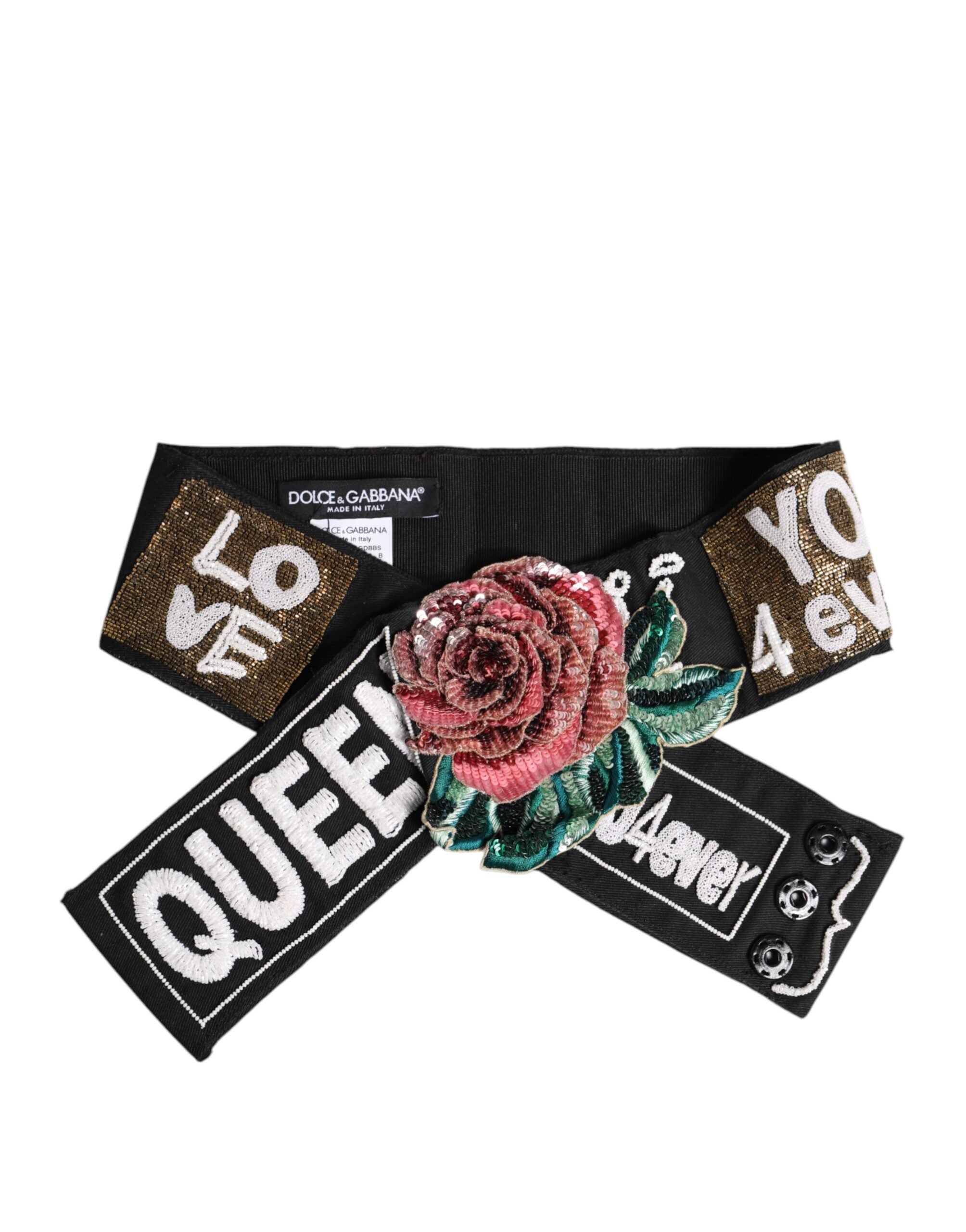 Dolce &amp; Gabbana – Schwarzer, mehrfarbig verzierter Taillengürtel aus Stretch