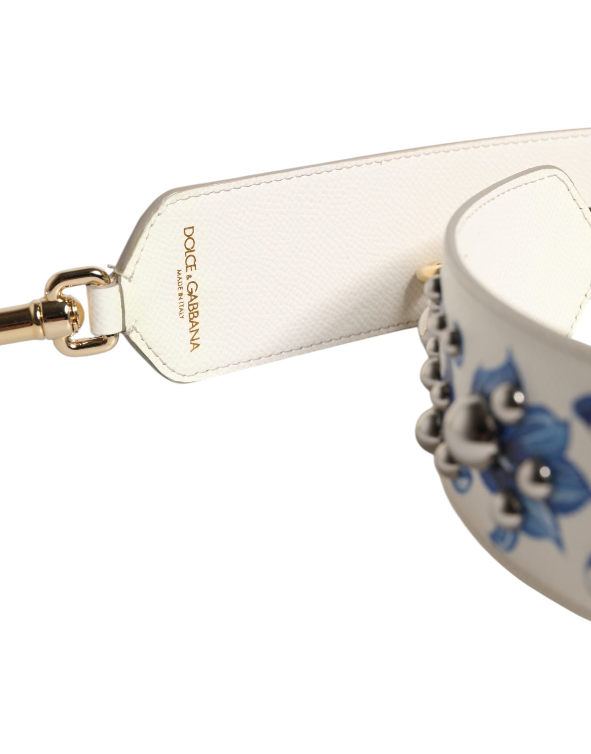 Dolce &amp; Gabbana Schulterriemen aus Leder mit Blumenmuster und Nieten in Weiß und Blau