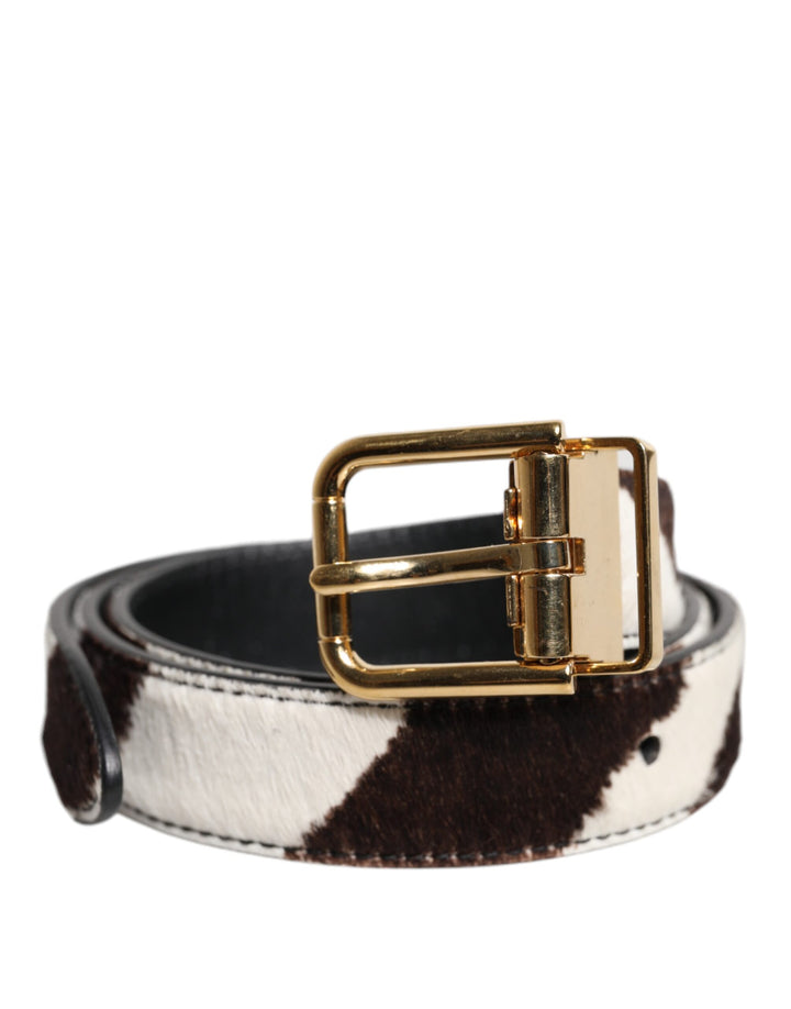 Dolce &amp; Gabbana – Schwarz-weißer Gürtel aus Ponyleder mit Schnalle