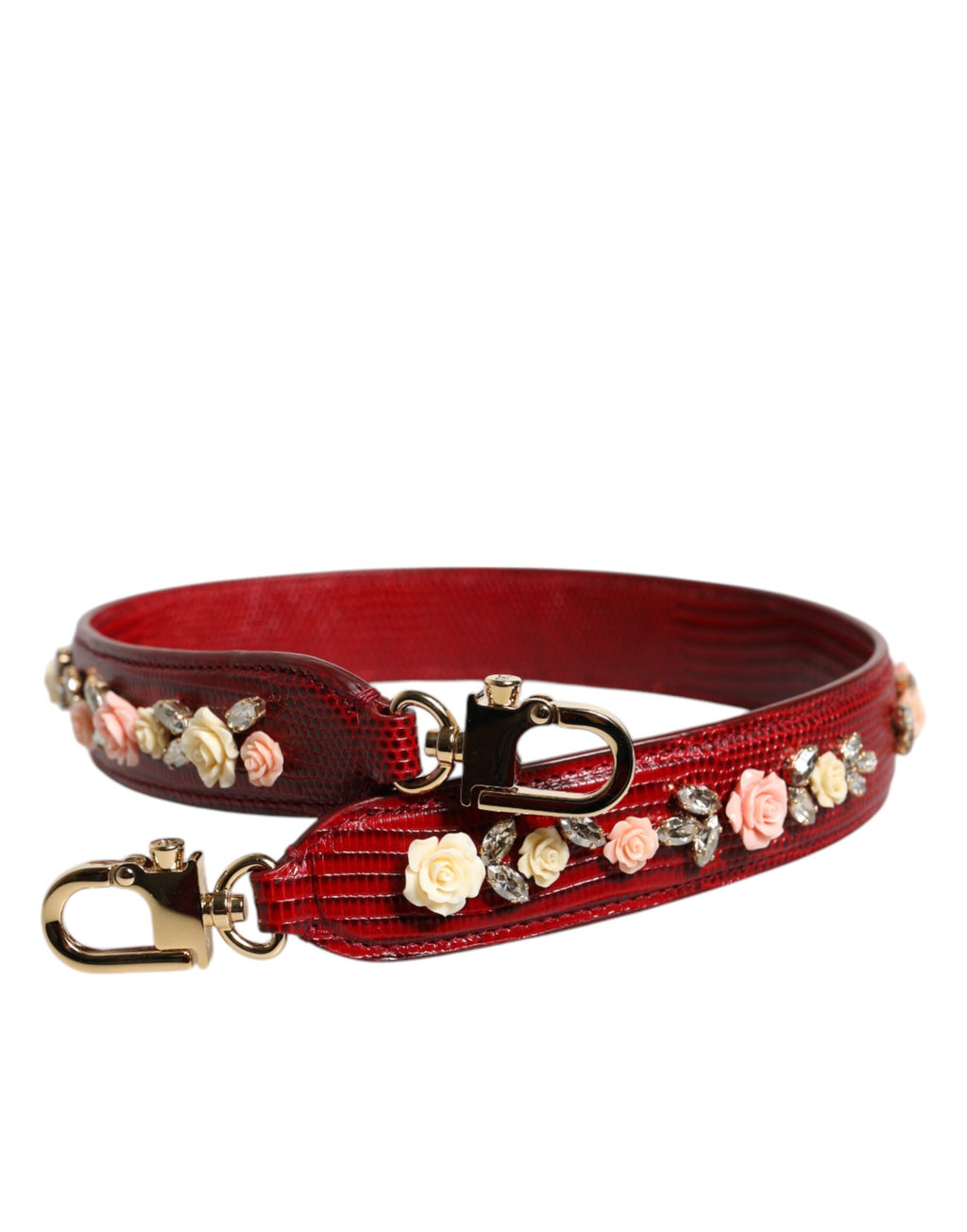 Dolce &amp; Gabbana – Schultertasche aus rotem Leder mit Blumenverzierung