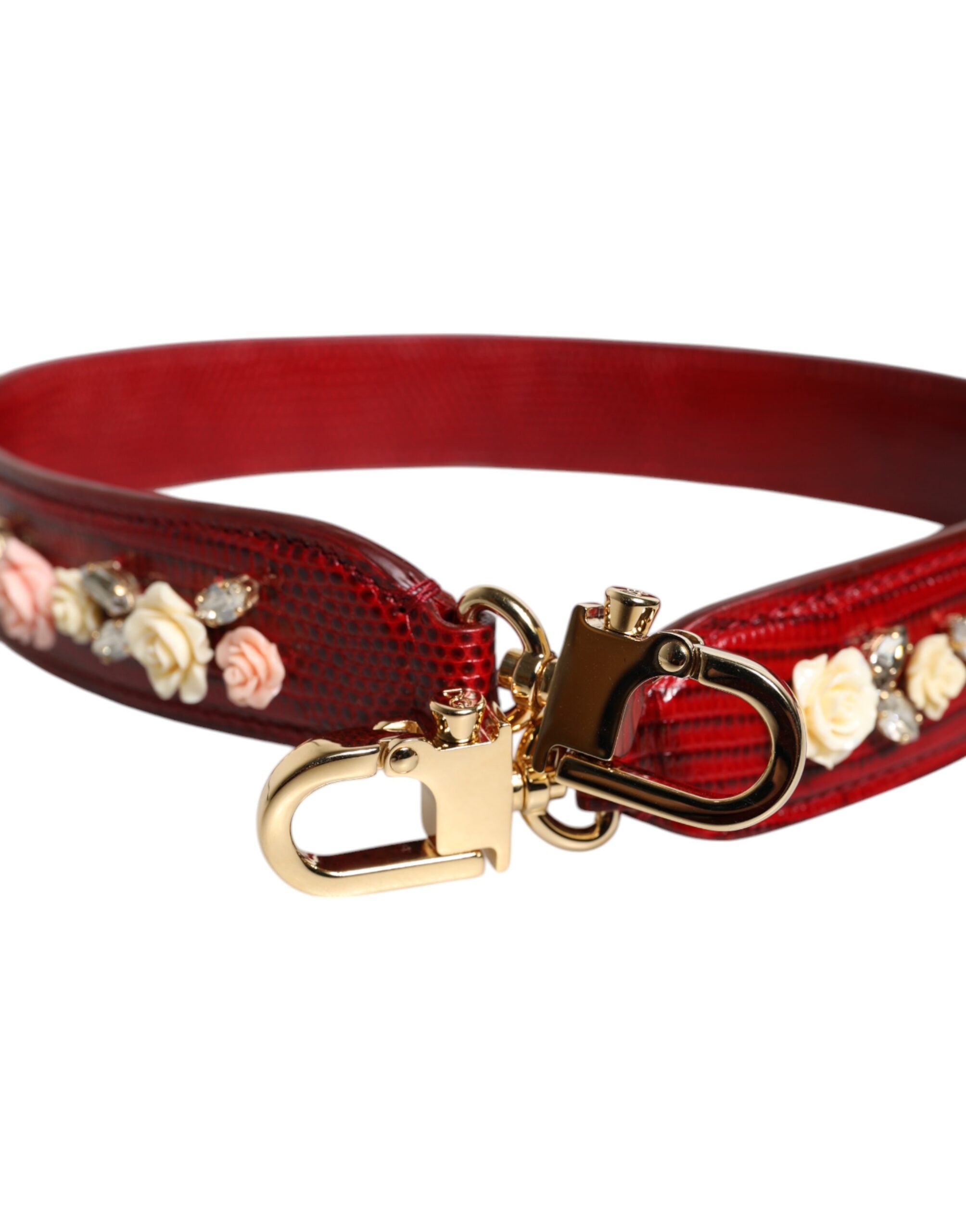 Dolce &amp; Gabbana – Schultertasche aus rotem Leder mit Blumenverzierung