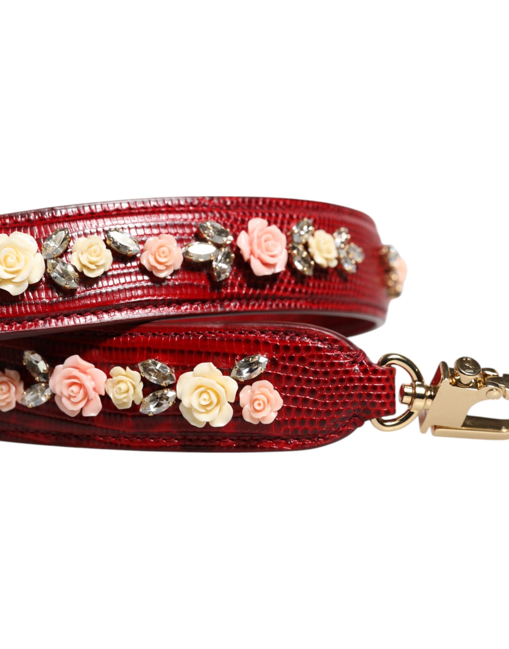 Dolce &amp; Gabbana – Schultertasche aus rotem Leder mit Blumenverzierung