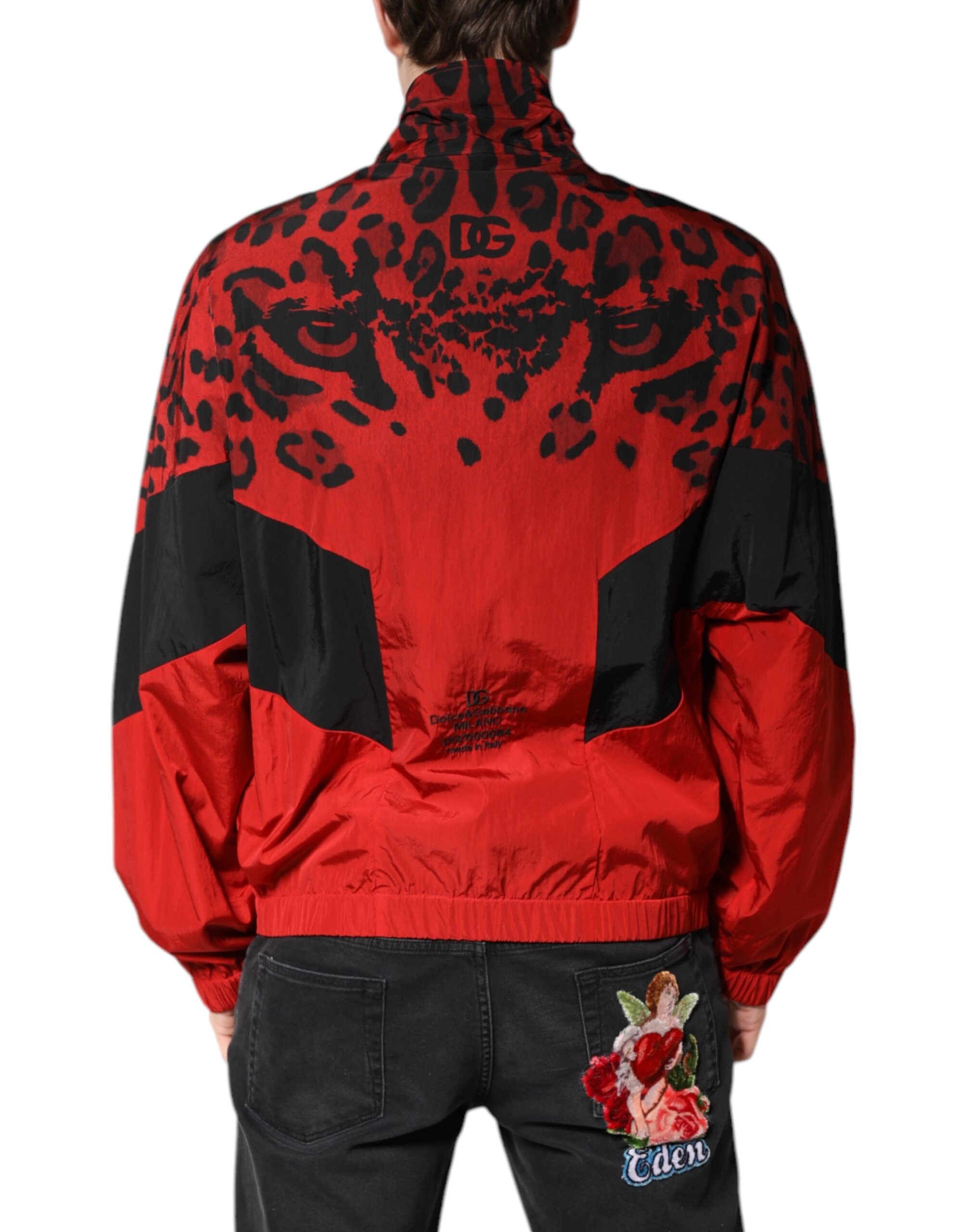 Dolce & Gabbana Red Leopard Nylon Bomber Full Zip Jacket