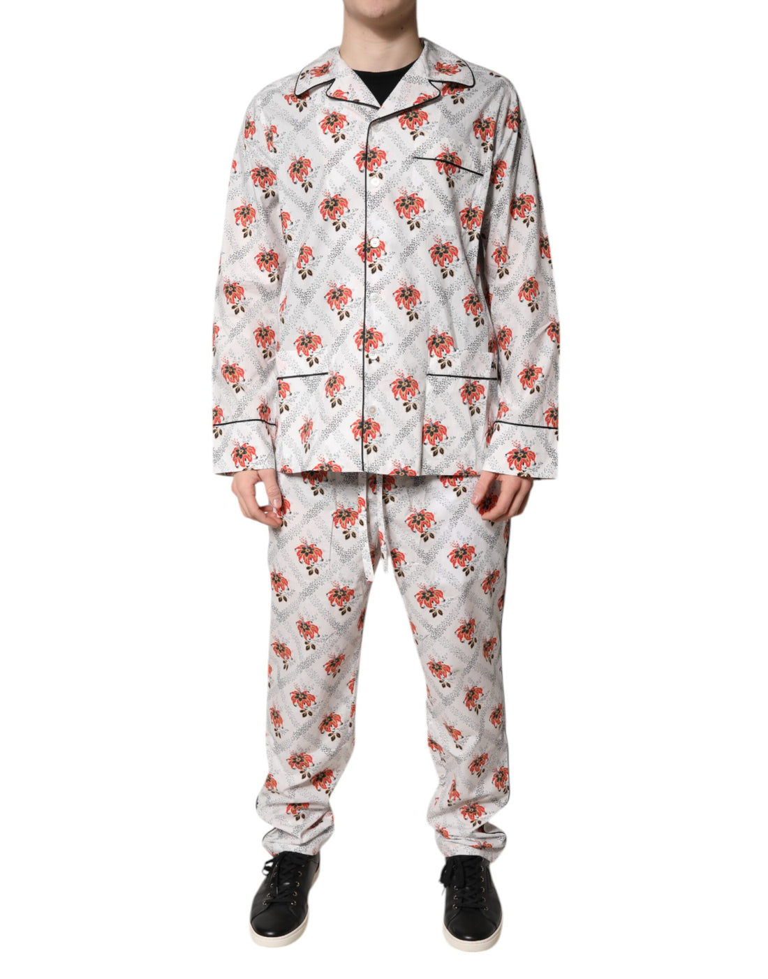 Dolce &amp; Gabbana Pyjama-Set aus Baumwolle mit mehrfarbigem Blumendruck, Nachtwäsche
