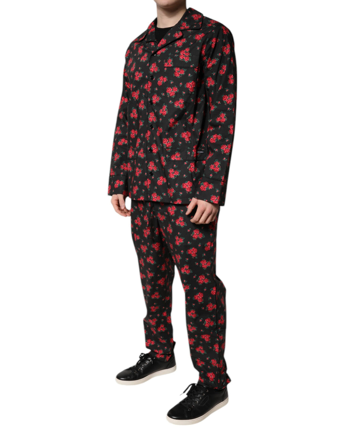 Dolce &amp; Gabbana – Schwarzes Pyjama-Set aus Baumwolle mit Blumendruck für Herren