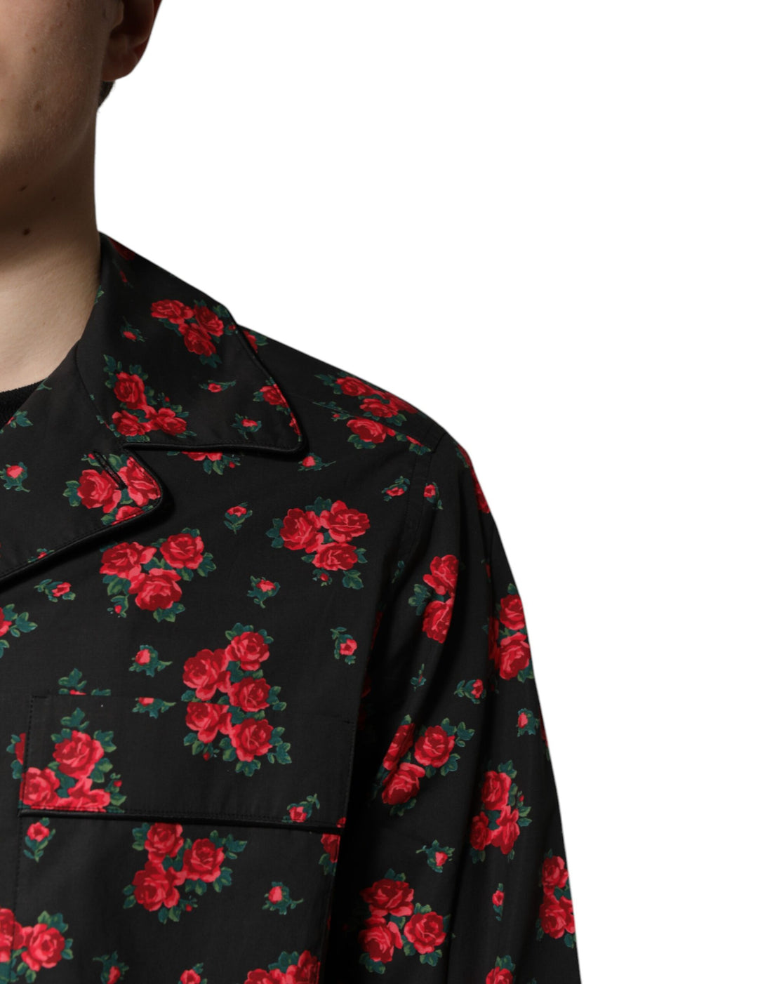 Dolce &amp; Gabbana – Schwarzes Pyjama-Set aus Baumwolle mit Blumendruck für Herren