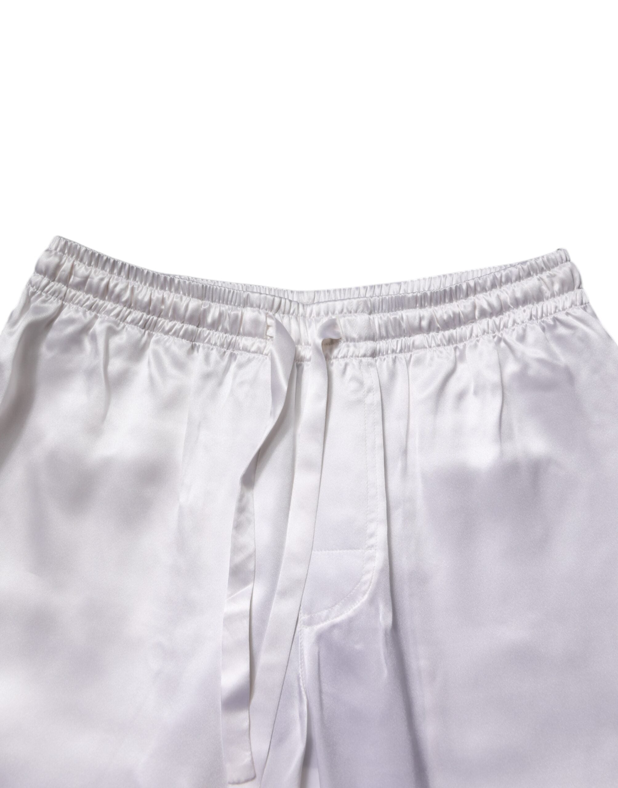 Dolce &amp; Gabbana Weiß Satin Seide Männer Pyjama Set Nachtwäsche