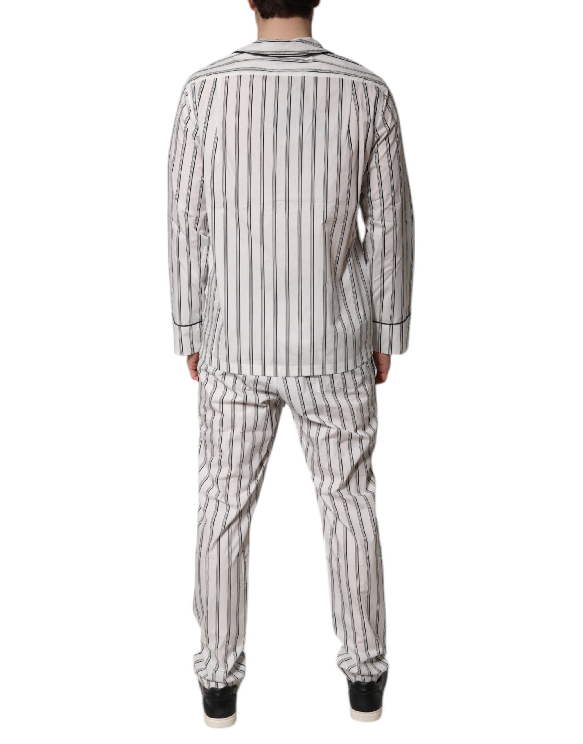 Dolce &amp; Gabbana Weiß Schwarz Streifen Baumwolle Männer Pyjama Set Nachtwäsche